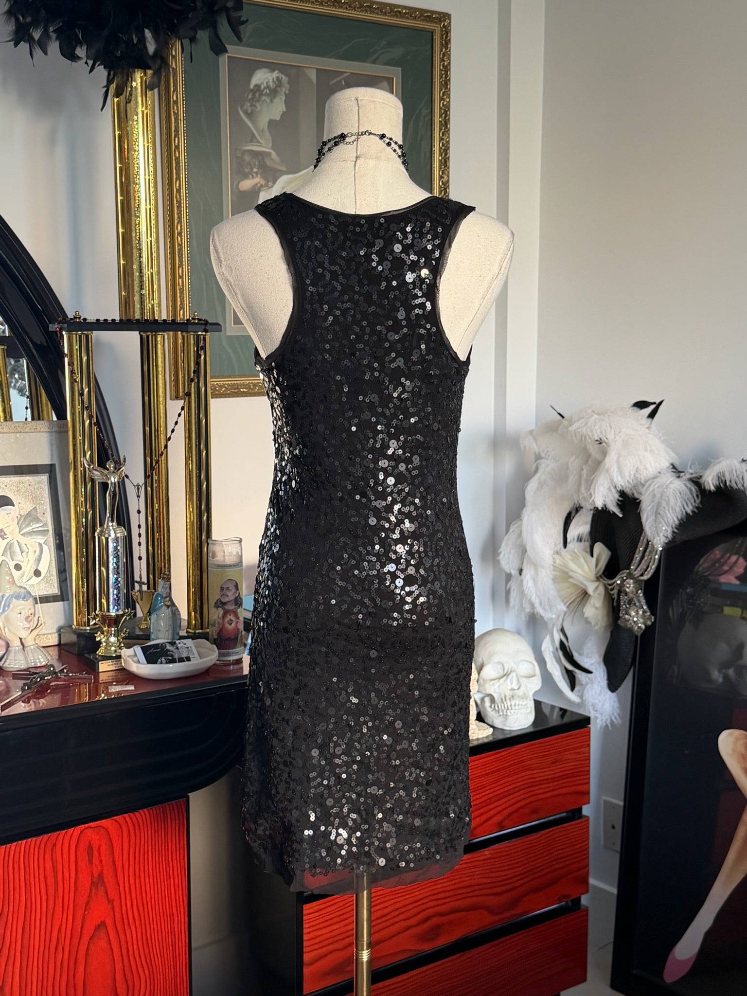 Vintage Black Sequin Cocktail Dress | Sleeveless Party Dress | XS