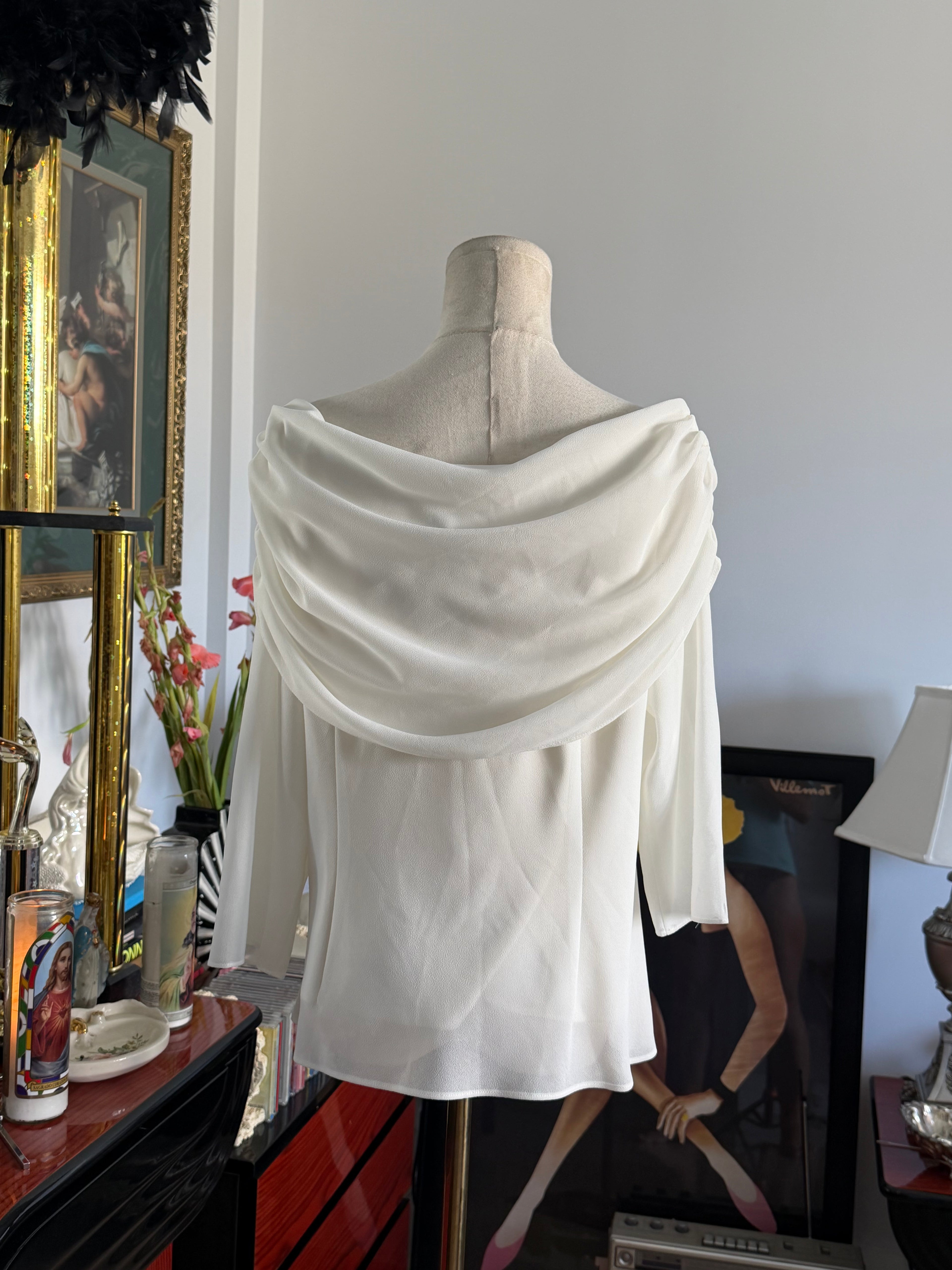 Vintage MSK Ivory Draped Off-Shoulder Floral Blouse