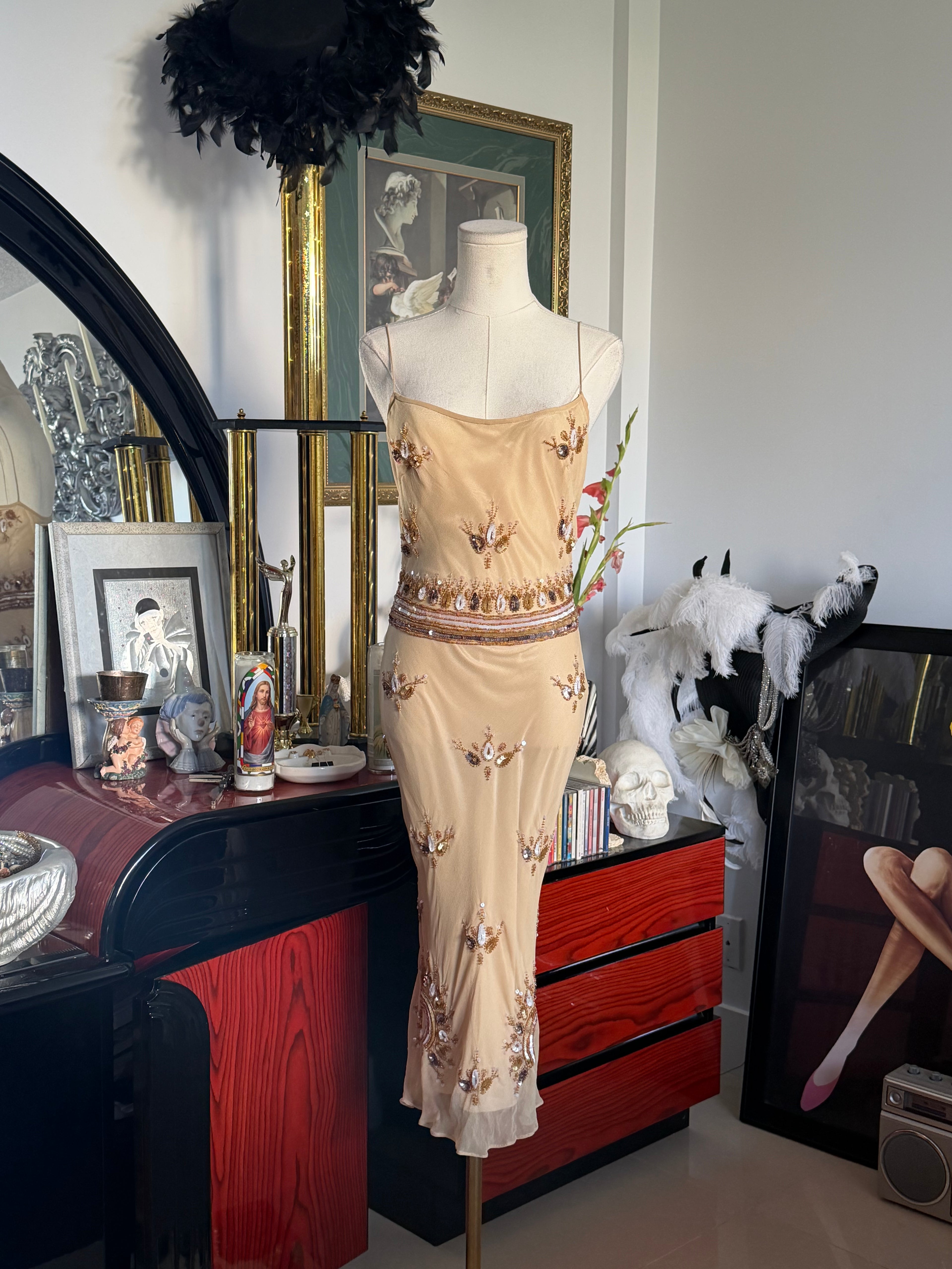 Deadstock Papell Boutique Hand-Beaded Silk Gown