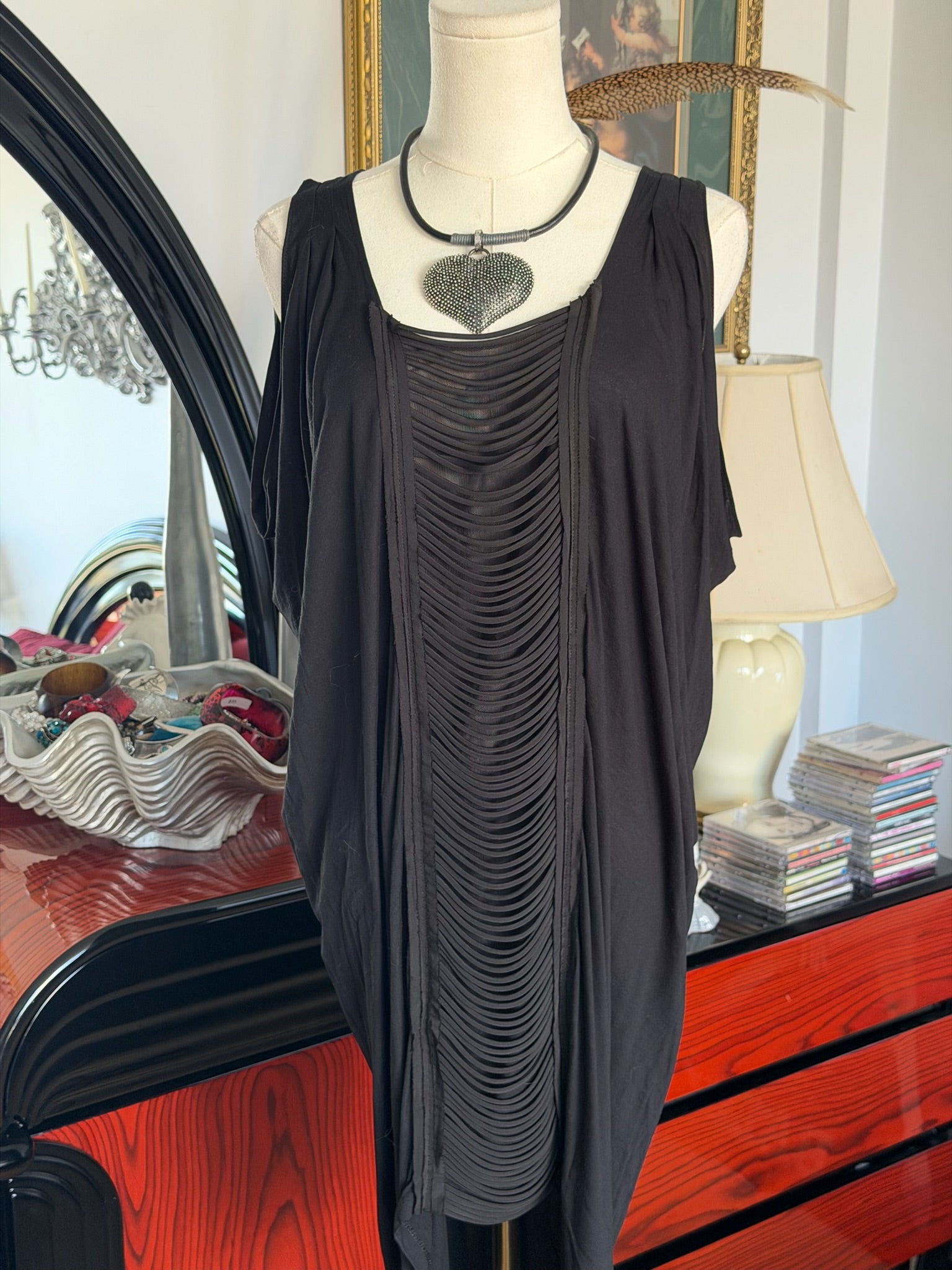 Black Draped Cutout Dress (Layered Panel Detail)