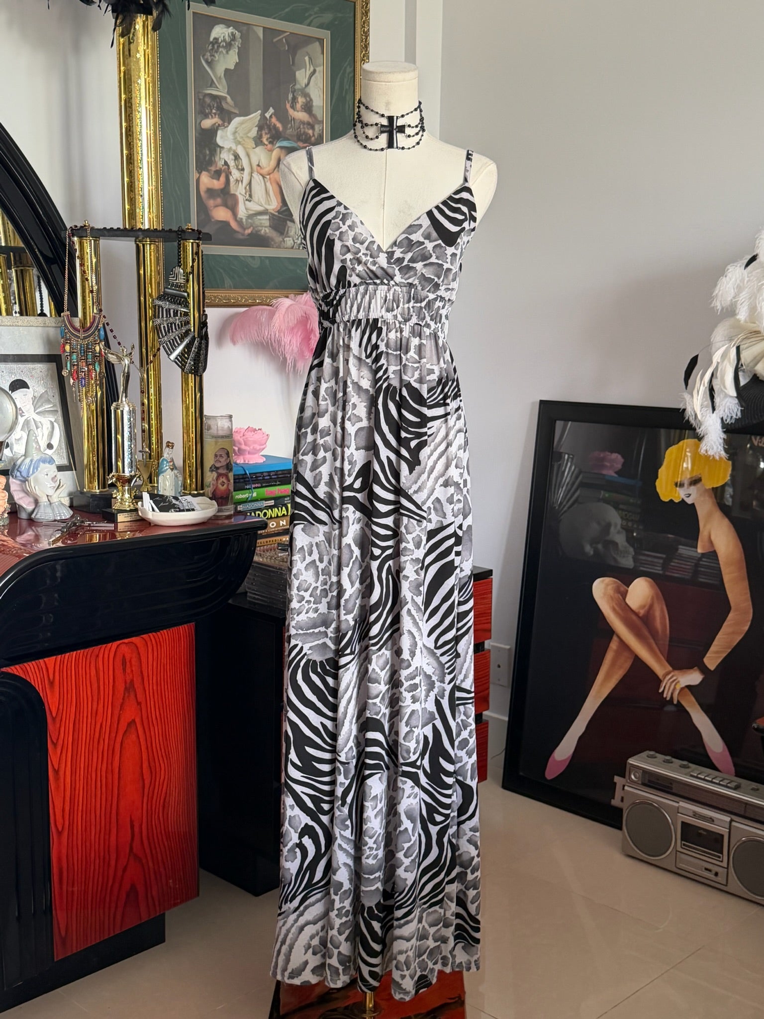 Pussycat London Y2K Zebra & Leopard Print Maxi Dress | Animal Print Slip Dress-S