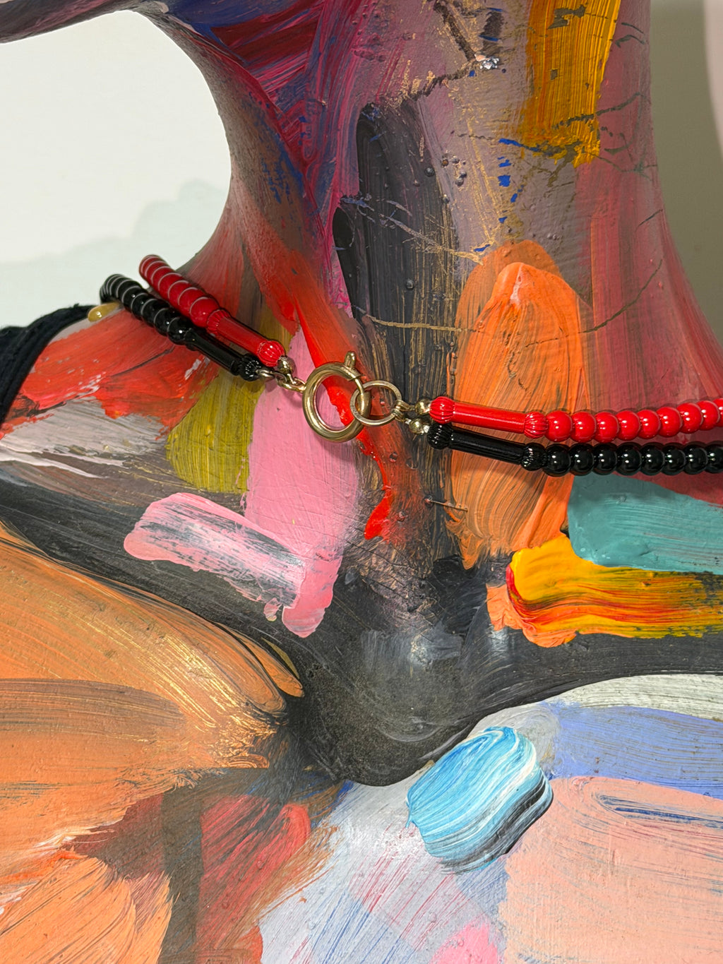 Vintage Red & Black Double Strand Statement Necklace