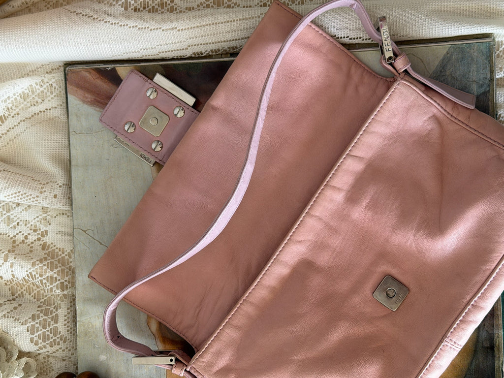 Fendi Blush Pink Nappa Leather Baguette Bag with Yellow FF Clasp (2003-2005)