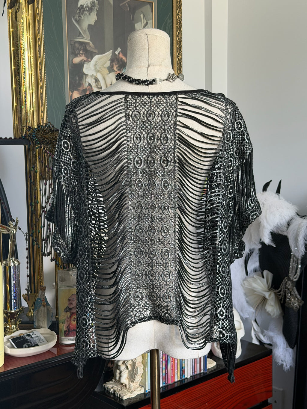 Metallic Open Knit Crochet Fringe Top | Sheer Layering Piece | S-L