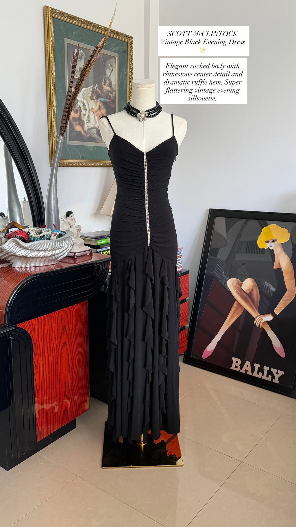 Black Ruched Rhinestone Evening Dress (Scott McClintock)