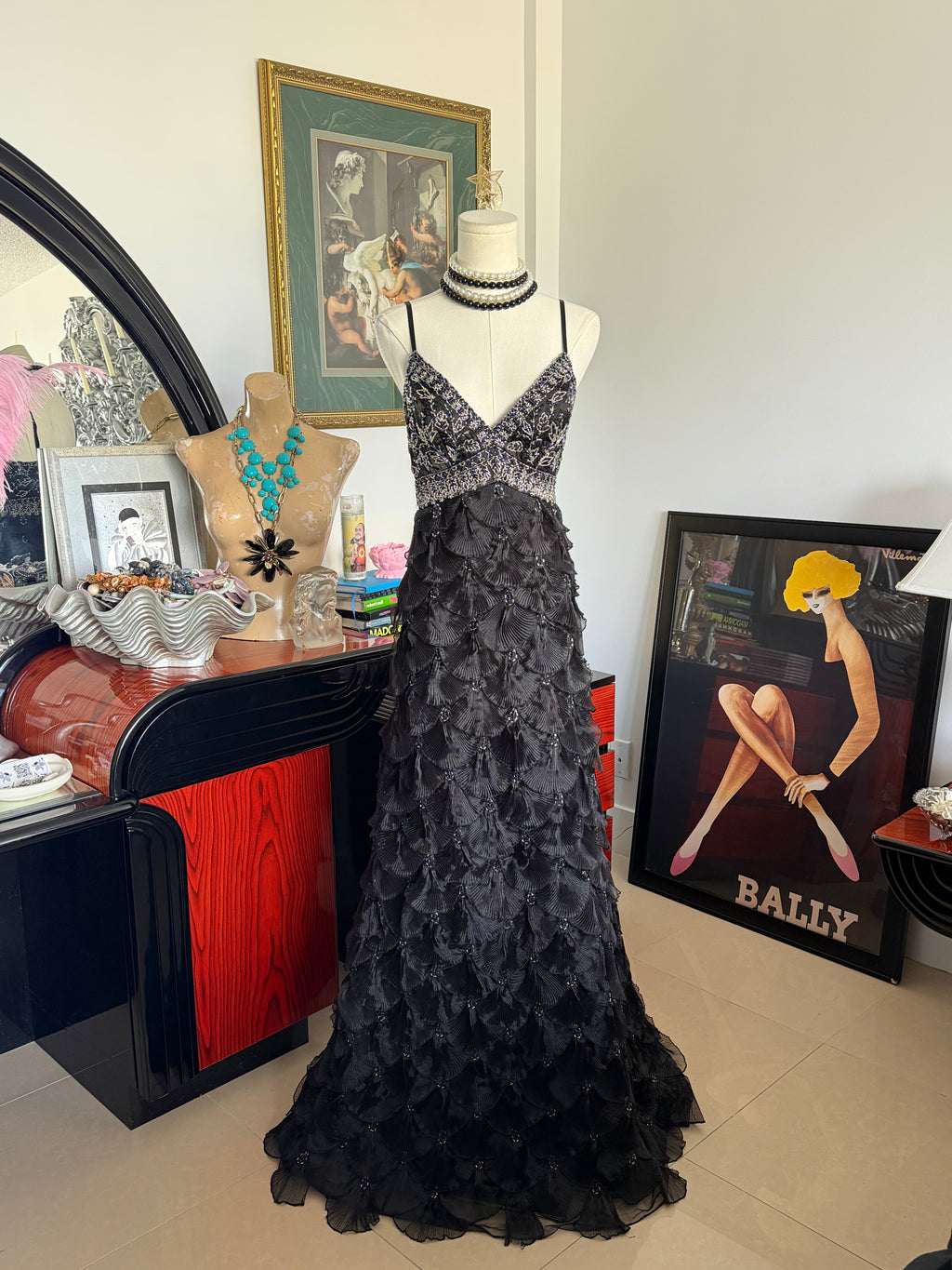 Vintage Sue Wong Black Beaded Evening Gown – Size 2