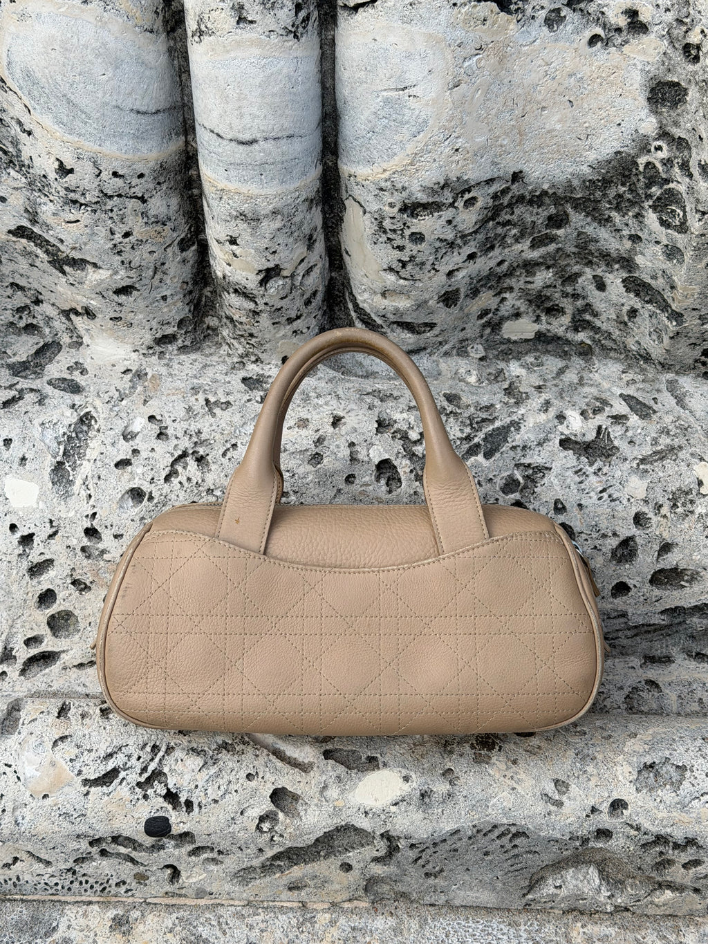 Vintage Christian Dior Street Chic Bowling Bag in Beige Leather – Galliano Era 2000s