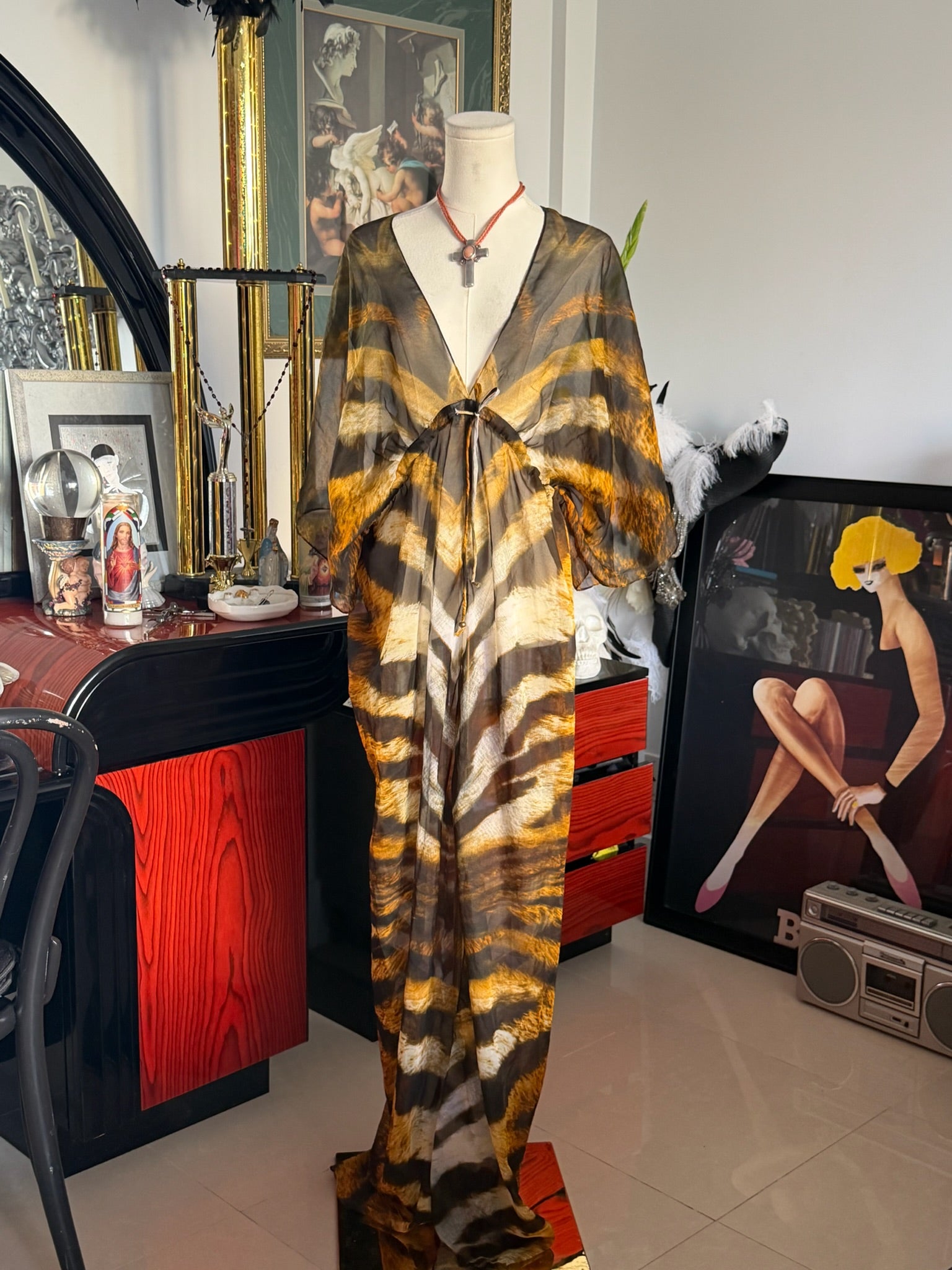 Tiger Print Sheer Maxi Cover-Up