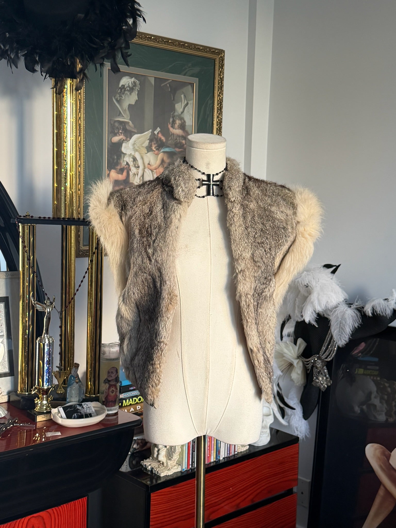 Vintage Genuine Rabbit Fur Vest – Natural Brown & Ivory Luxe Bohemian Layer
