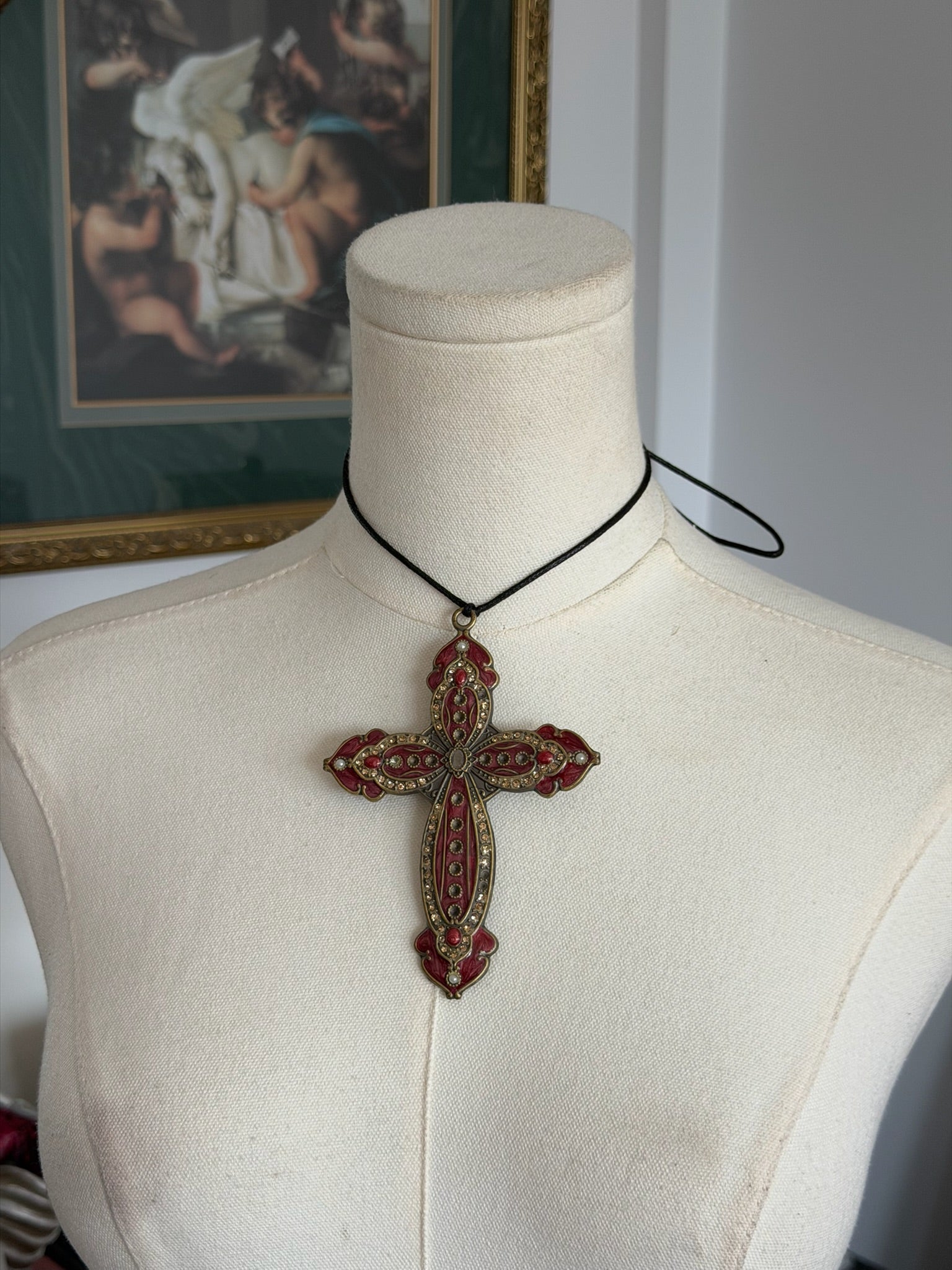 Red Ornate Cross Choker