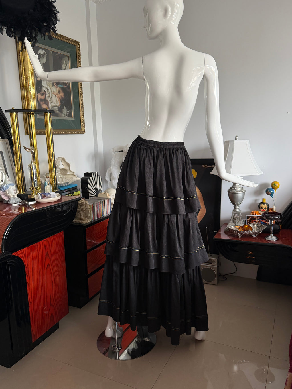 Vintage Black Tiered Maxi Skirt