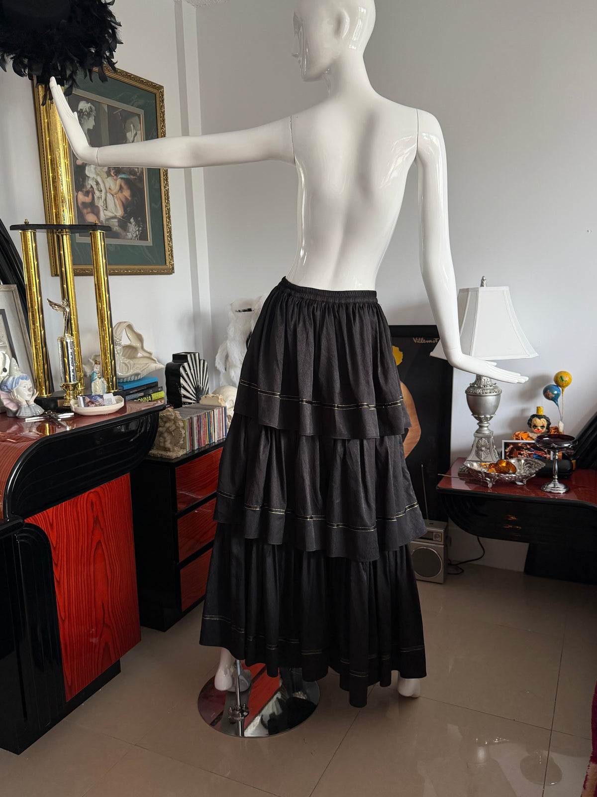 Vintage Black Tiered Maxi Skirt