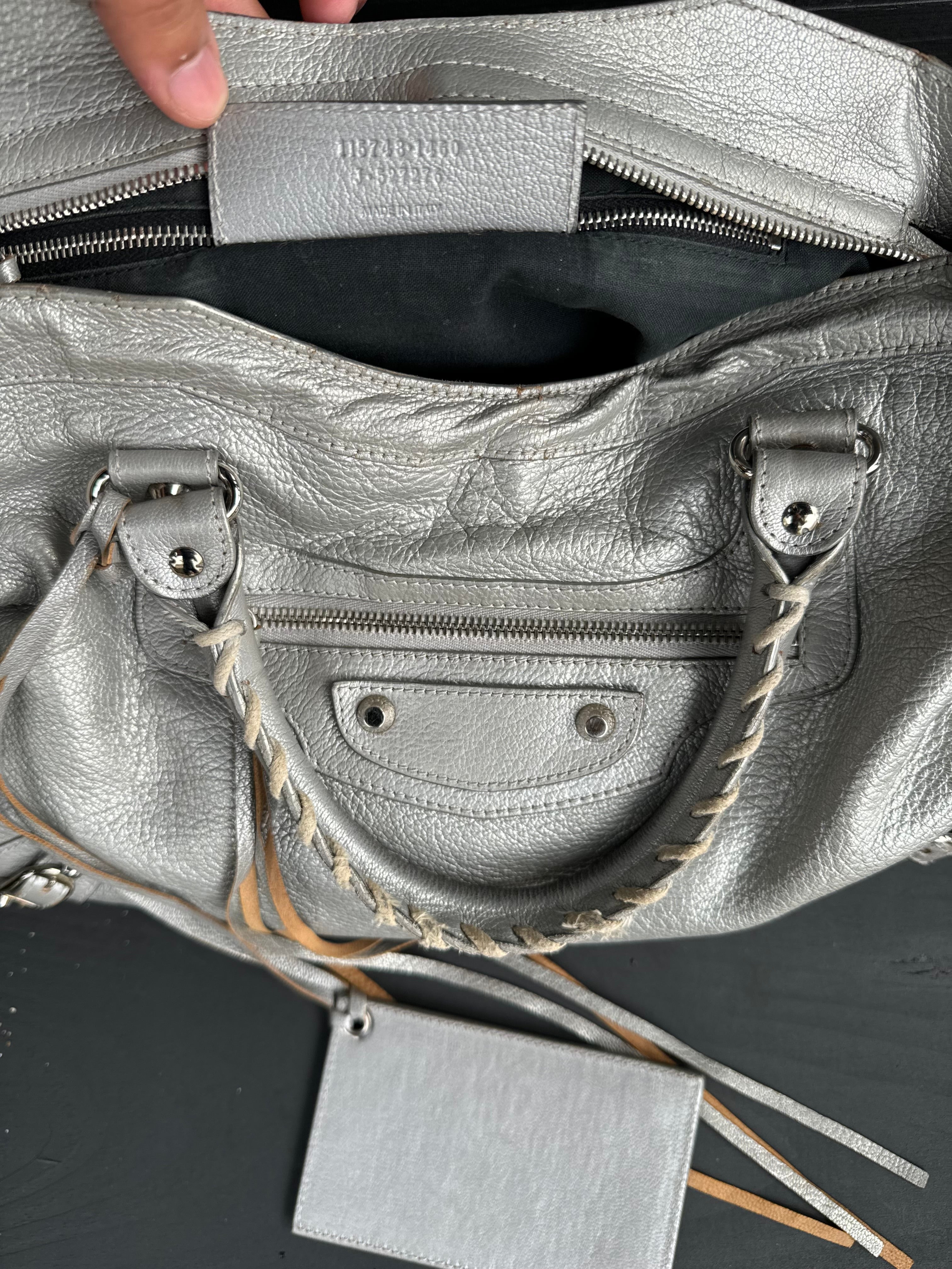 Silver balenciaga city bag