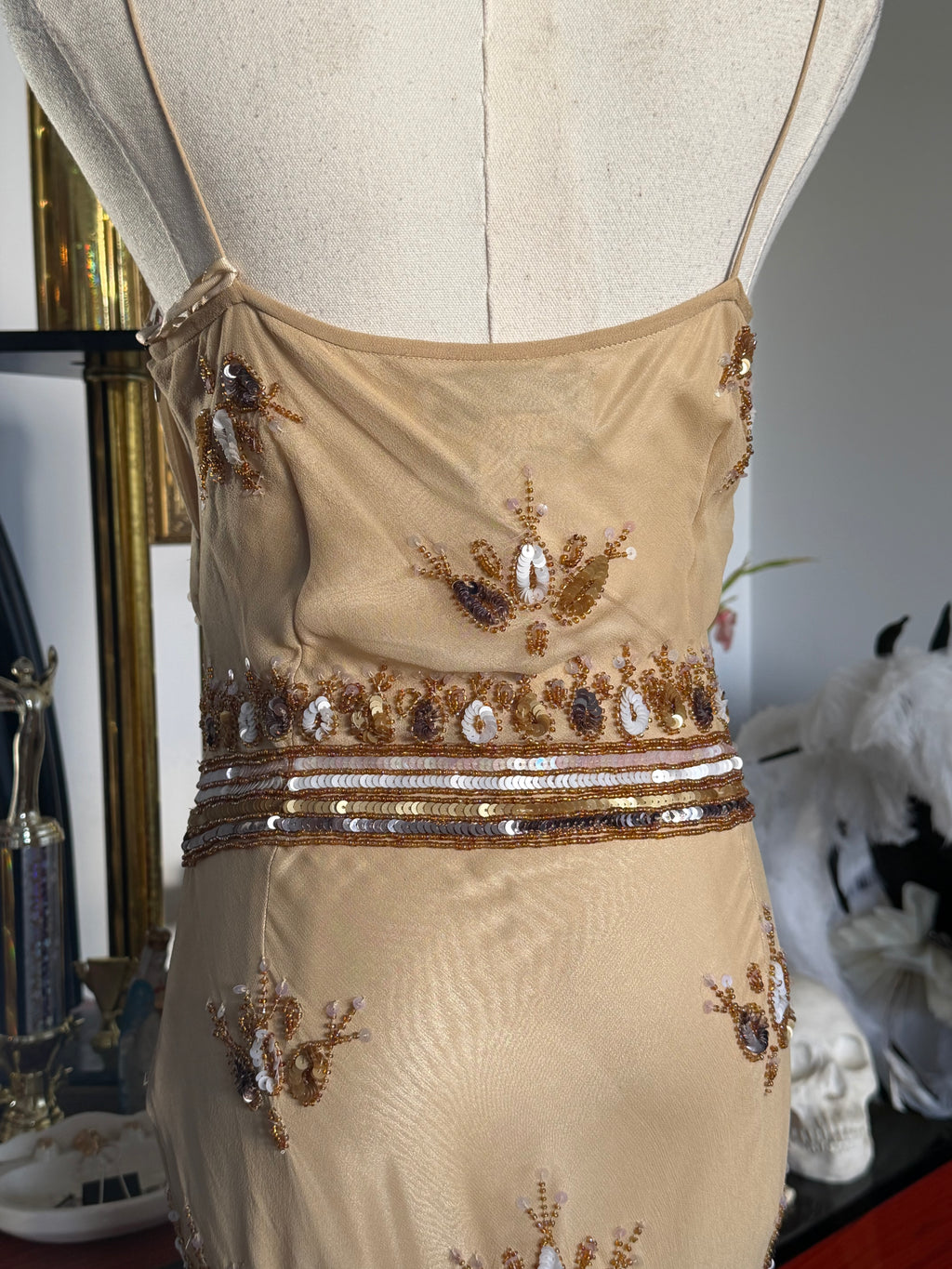 Deadstock Papell Boutique Hand-Beaded Silk Gown