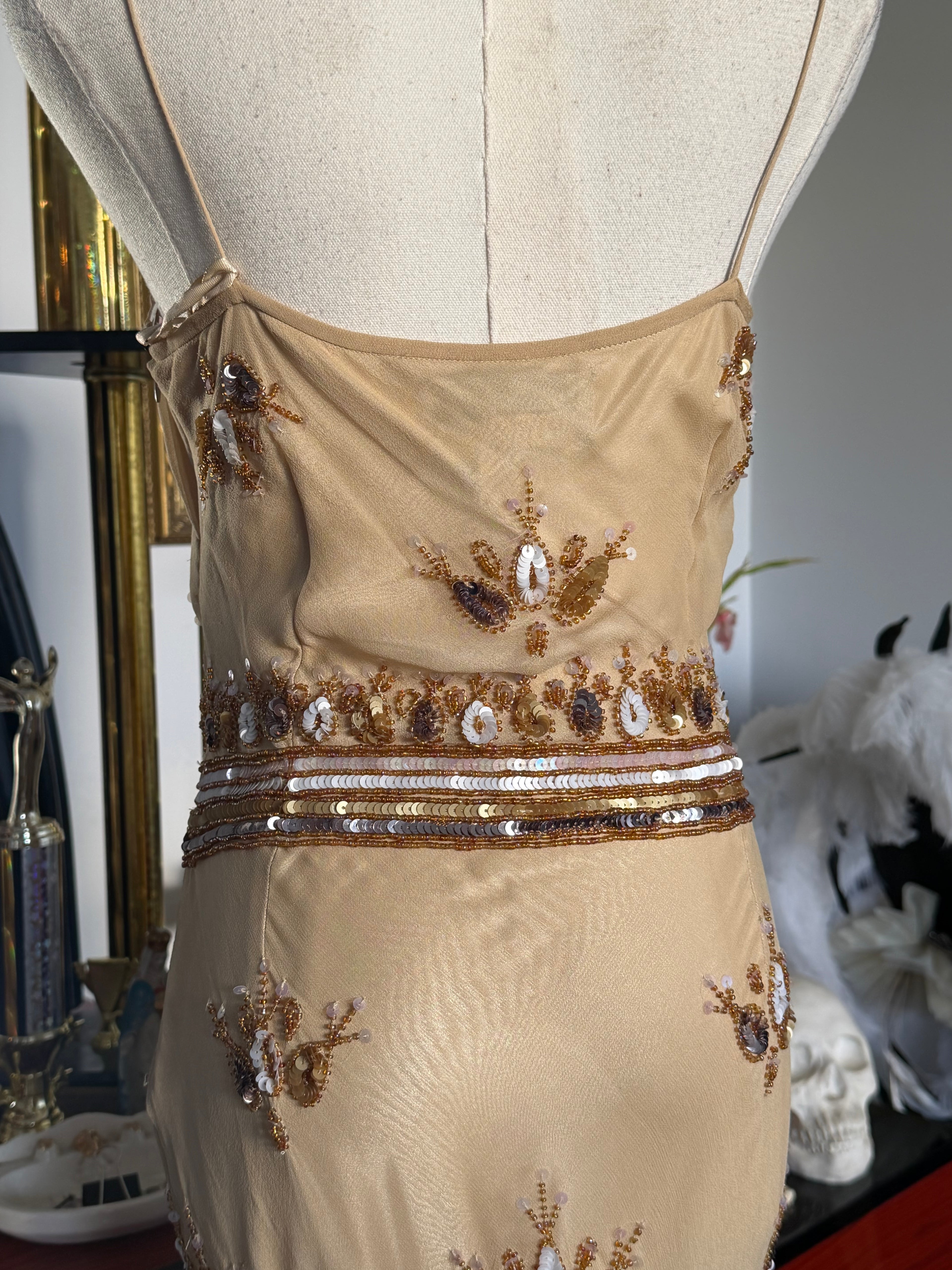 Deadstock Papell Boutique Hand-Beaded Silk Gown