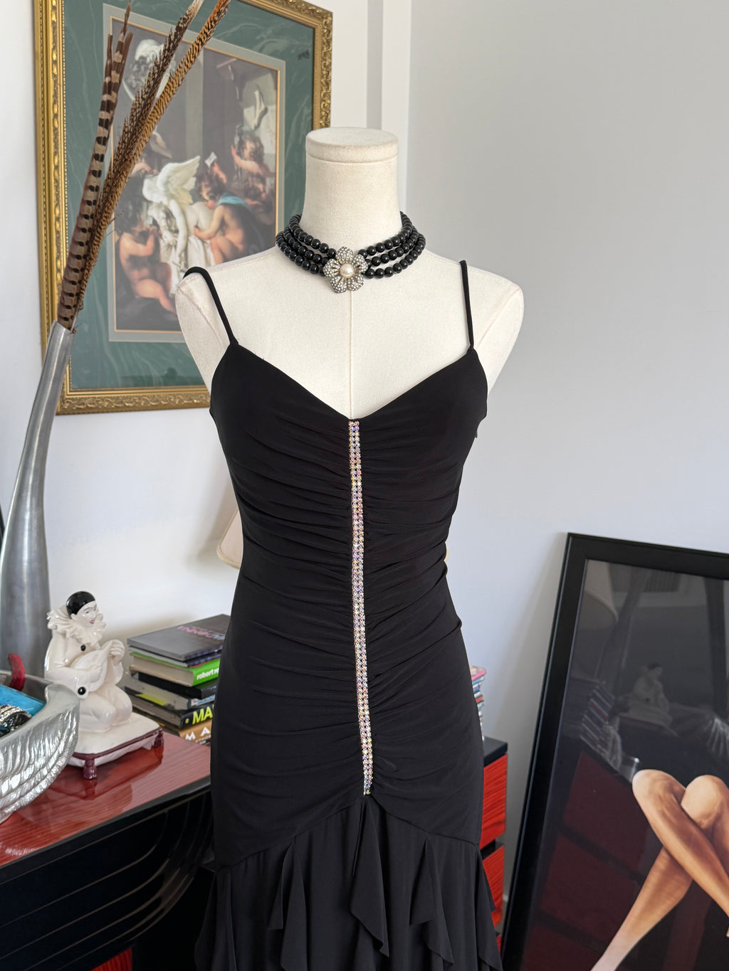 Black Ruched Rhinestone Evening Dress (Scott McClintock)