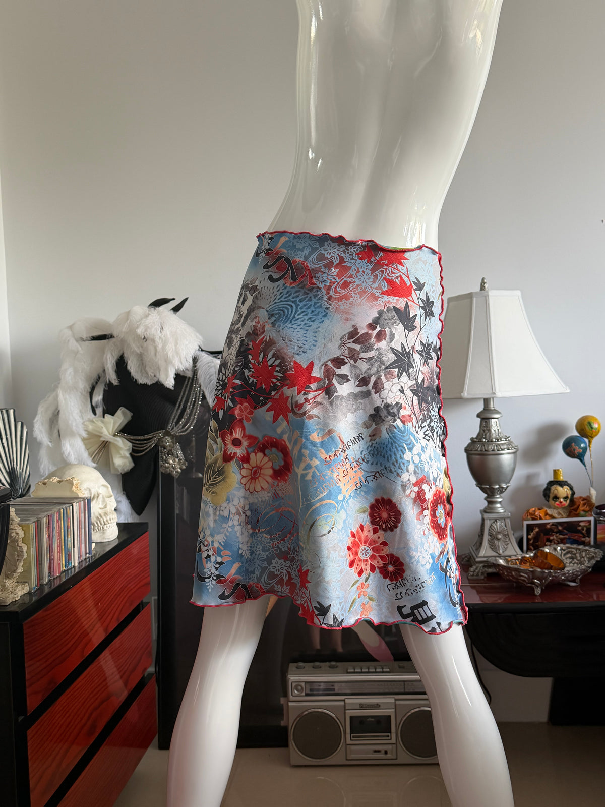 Vintage Haystacks Japanese Floral Stretch Midi Skirt M