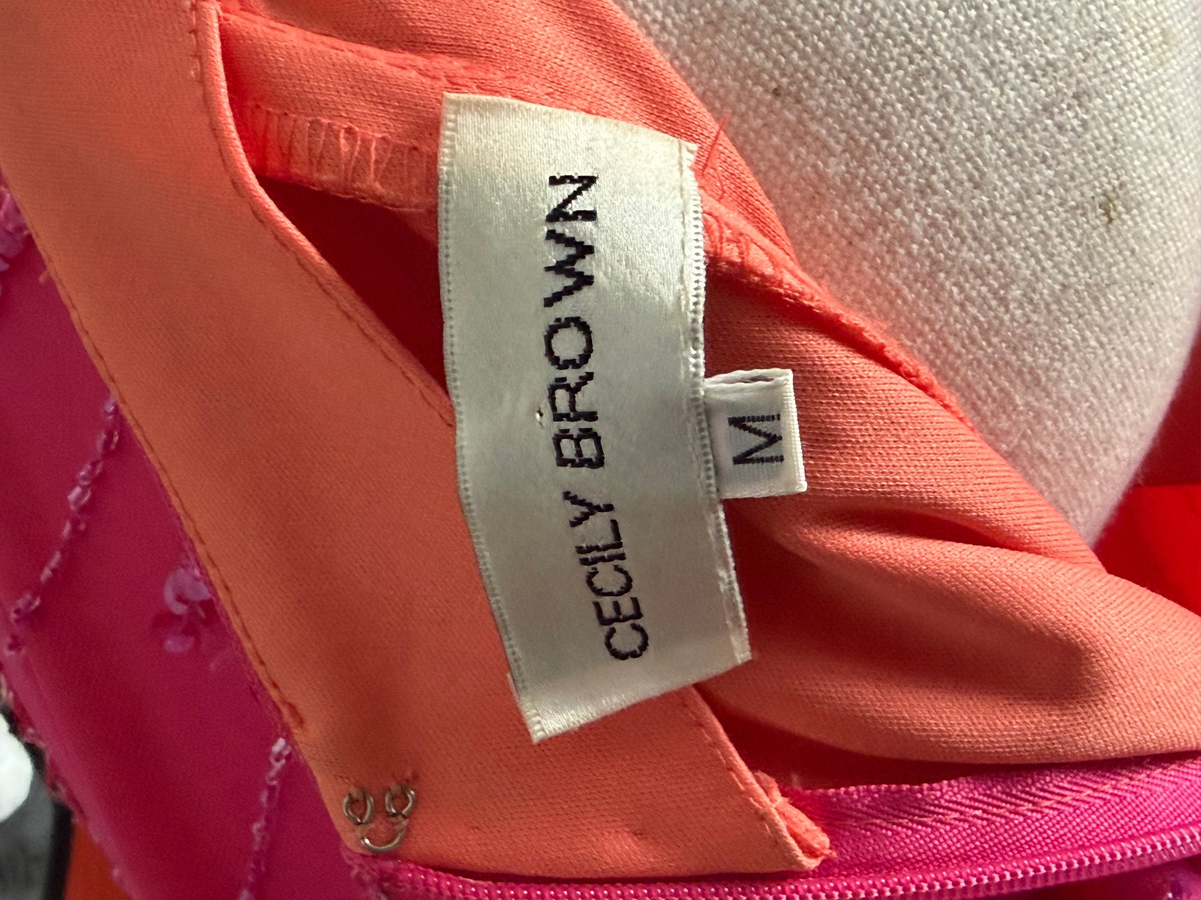 Cecily Brown Hot Pink Beaded Rhinestone Open Back Evening Gown