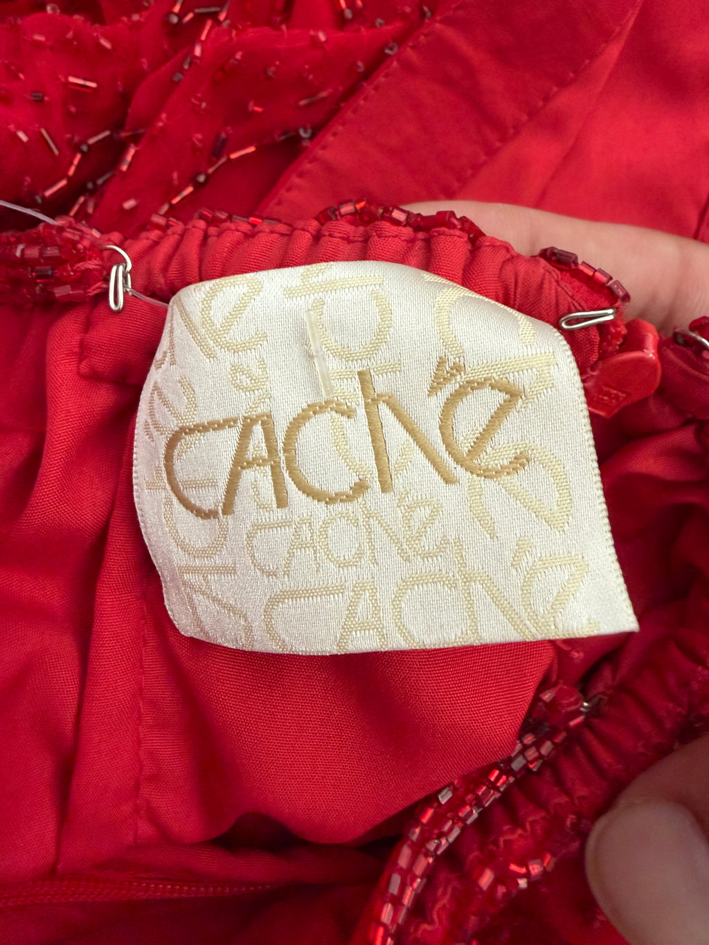 Vintage Cache Deadstock Fully Beaded Red Gown