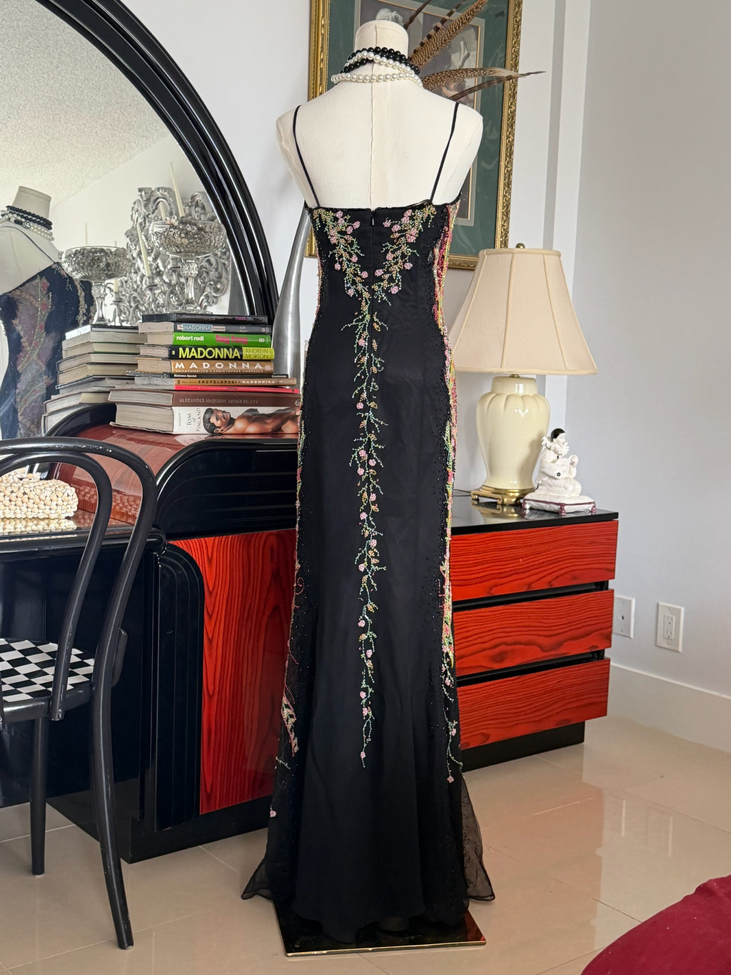 Vintage Beaded Evening Gown with Embroidery