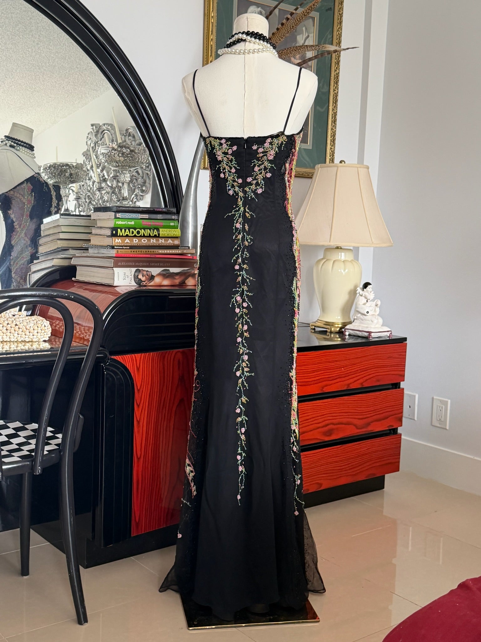 Vintage Beaded Evening Gown with Embroidery