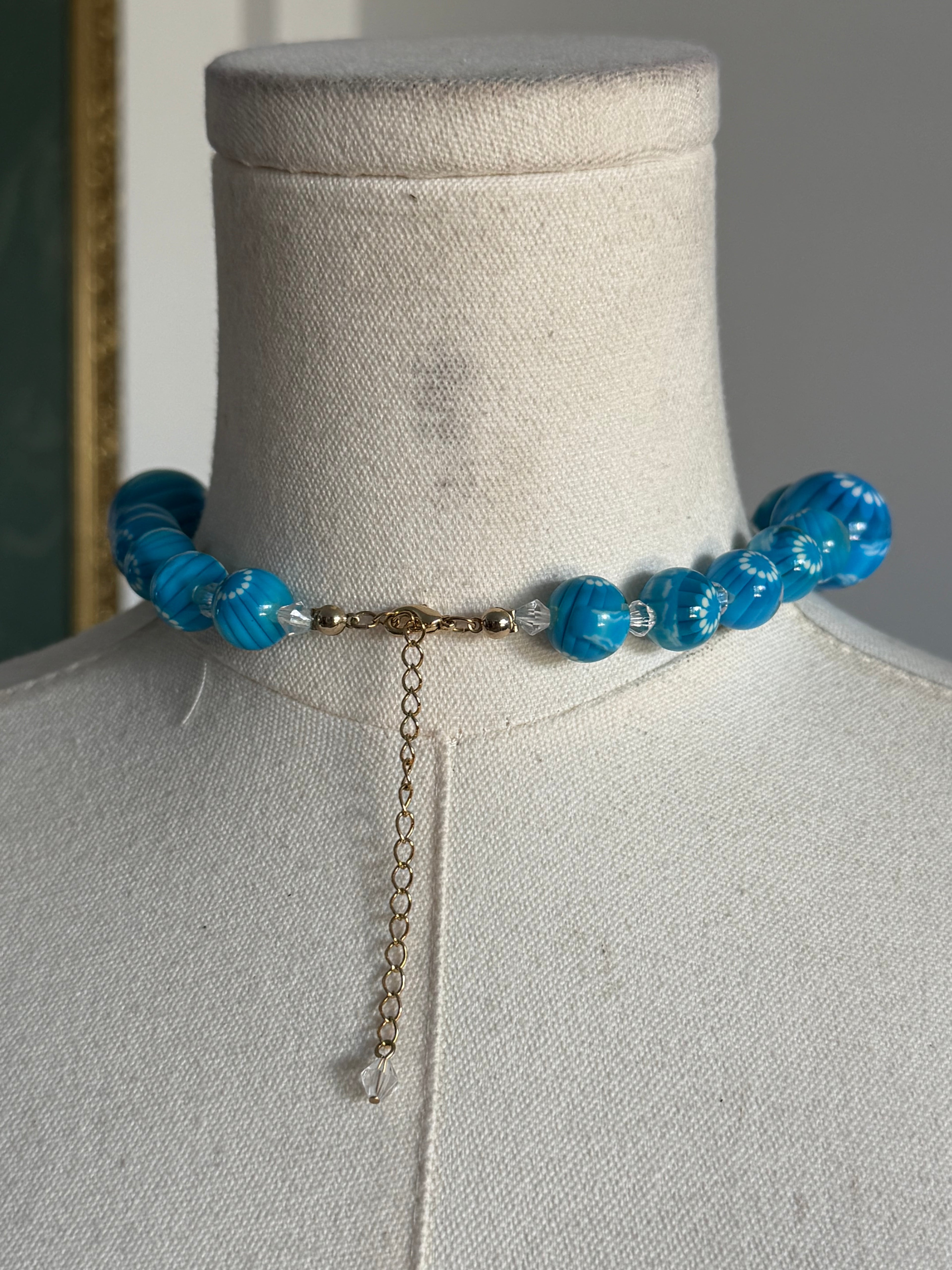 Blue Floral Beaded Statement Necklace