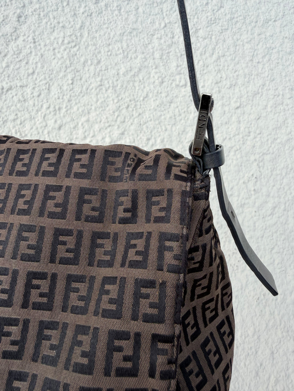 Fendi Mamma Baguette / Large Zucca Canvas Shoulder Bag — Brown & Black / Silver Hardware