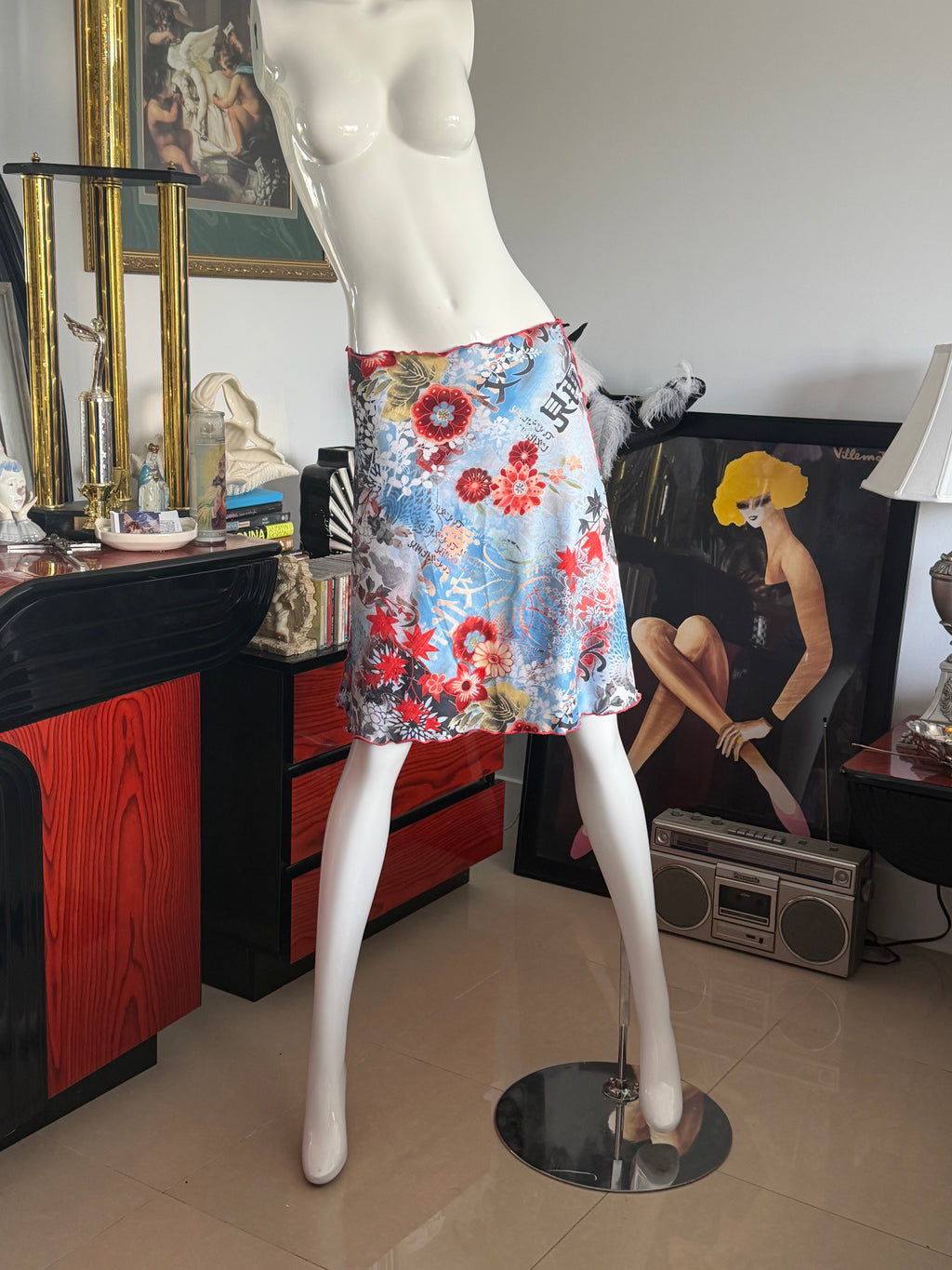 Vintage Haystacks Japanese Floral Stretch Midi Skirt M