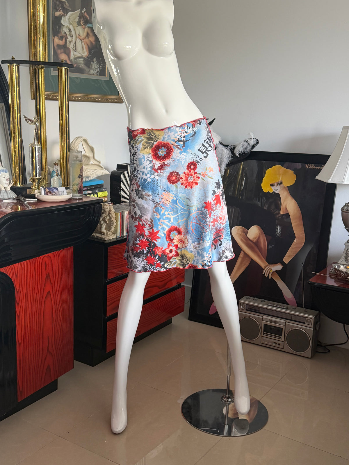Vintage Haystacks Japanese Floral Stretch Midi Skirt M