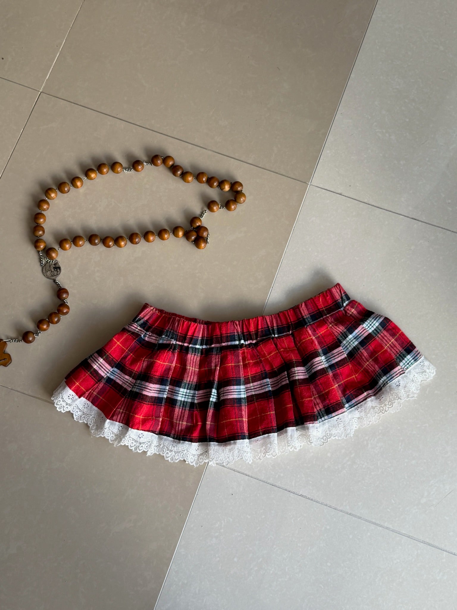Red Plaid Ruffle Mini Skirt M-L