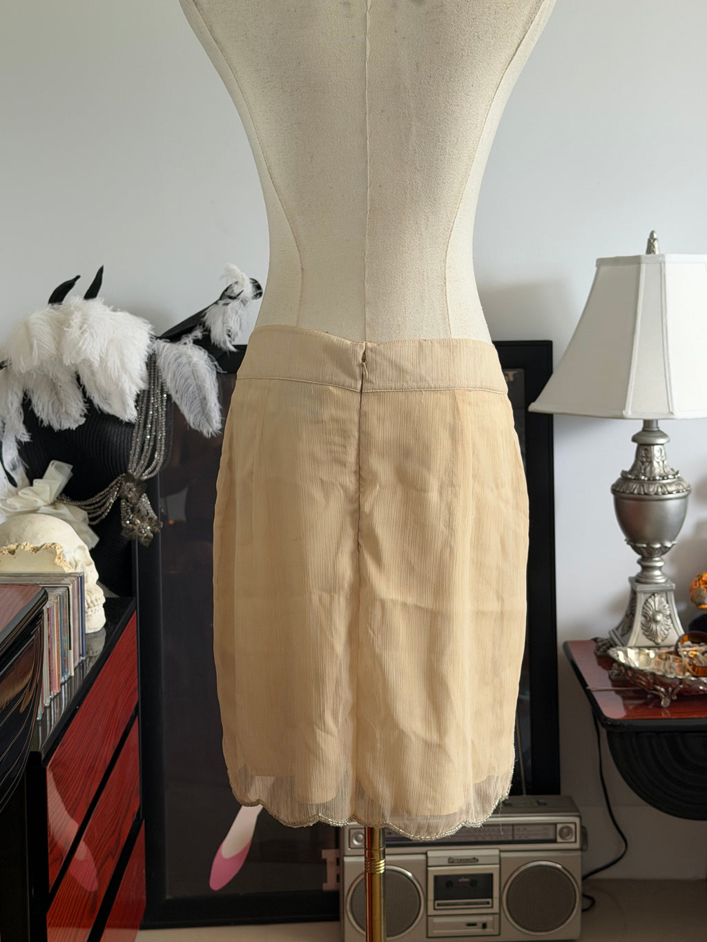 Champagne Beaded Chiffon Mini Skirt