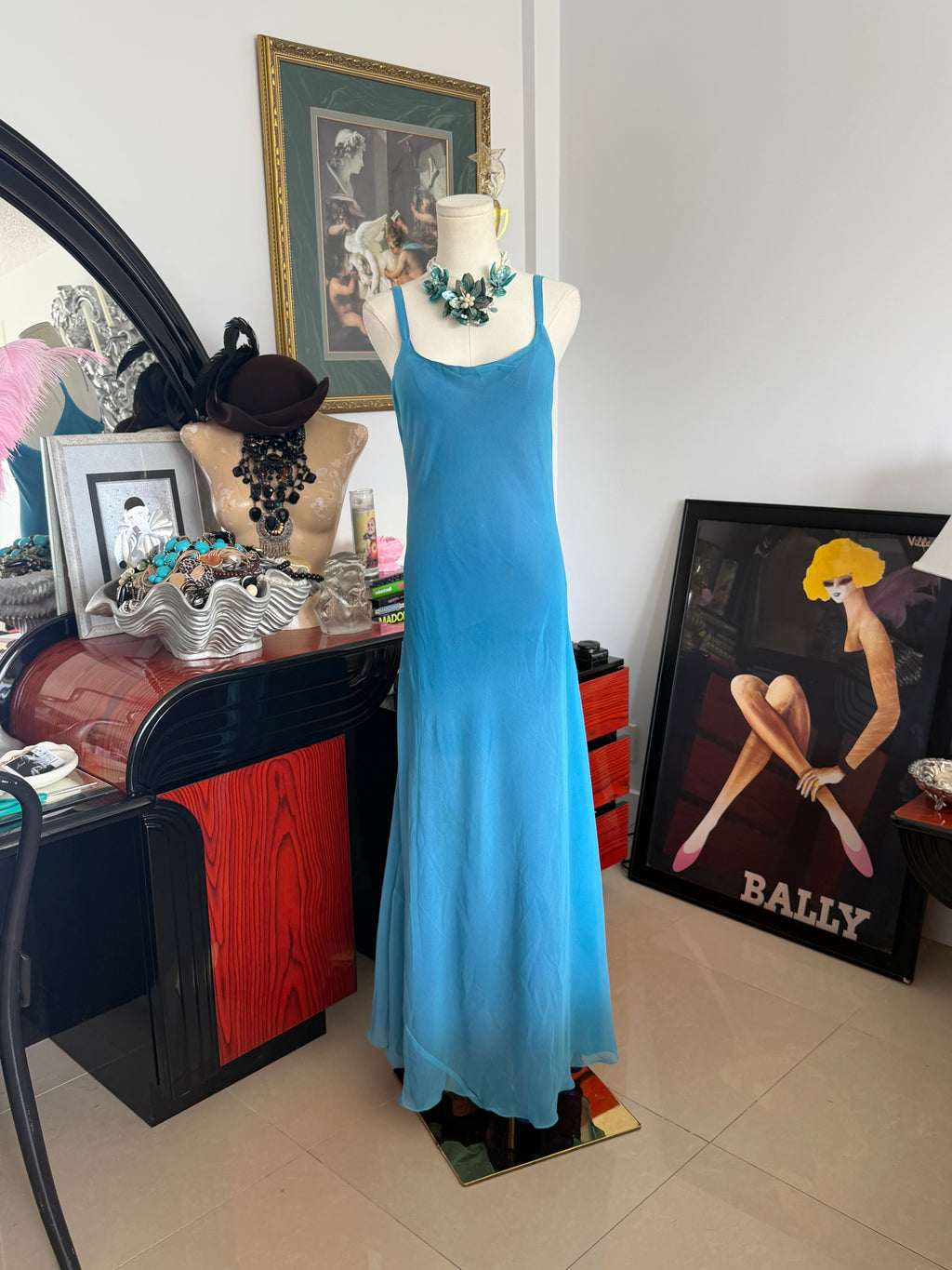 Reversible Sheer Blue Slip Maxi Dress- S-M