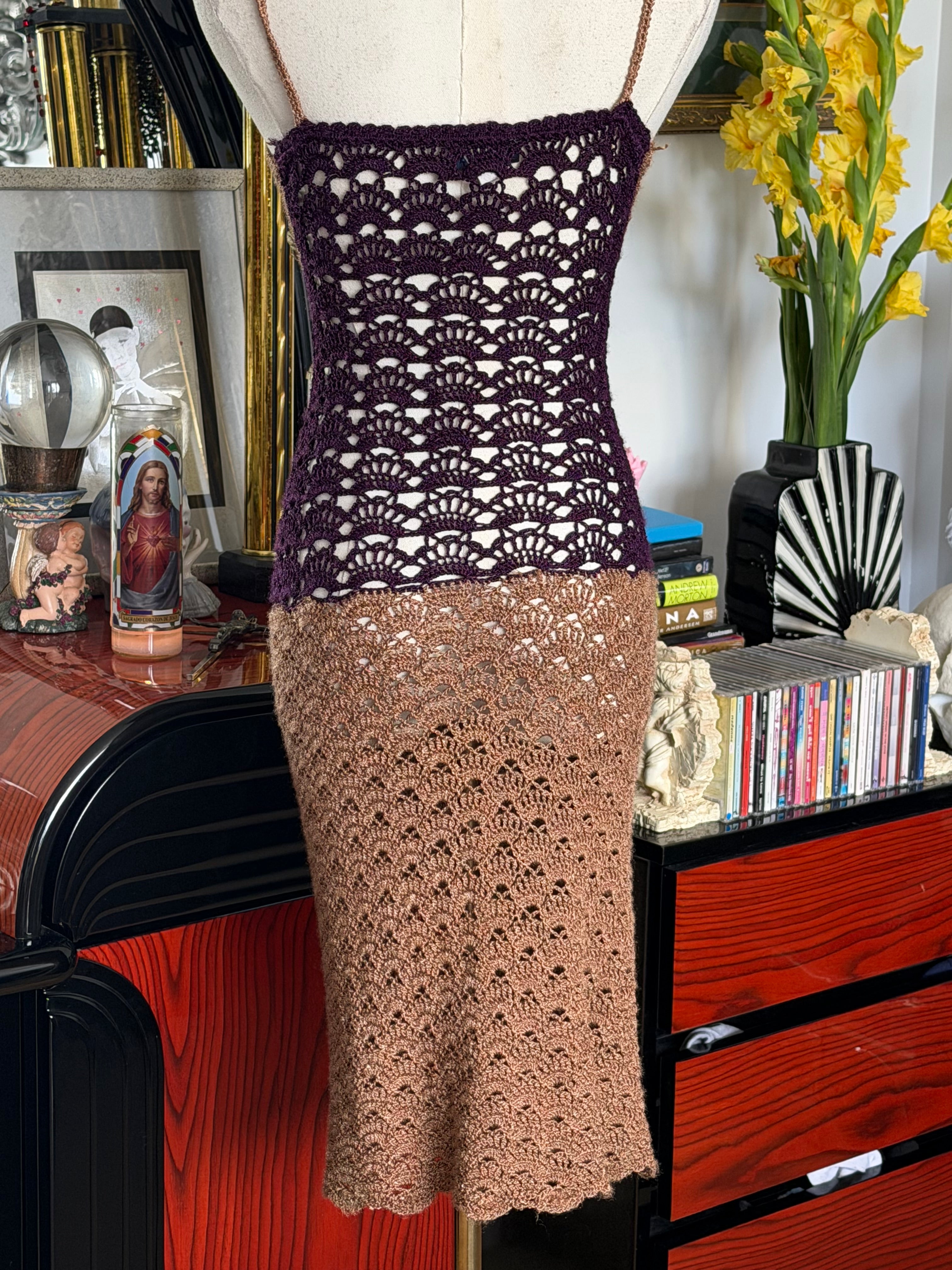 A.TEEN Brown & Plum Crochet Bodycon Midi Dress