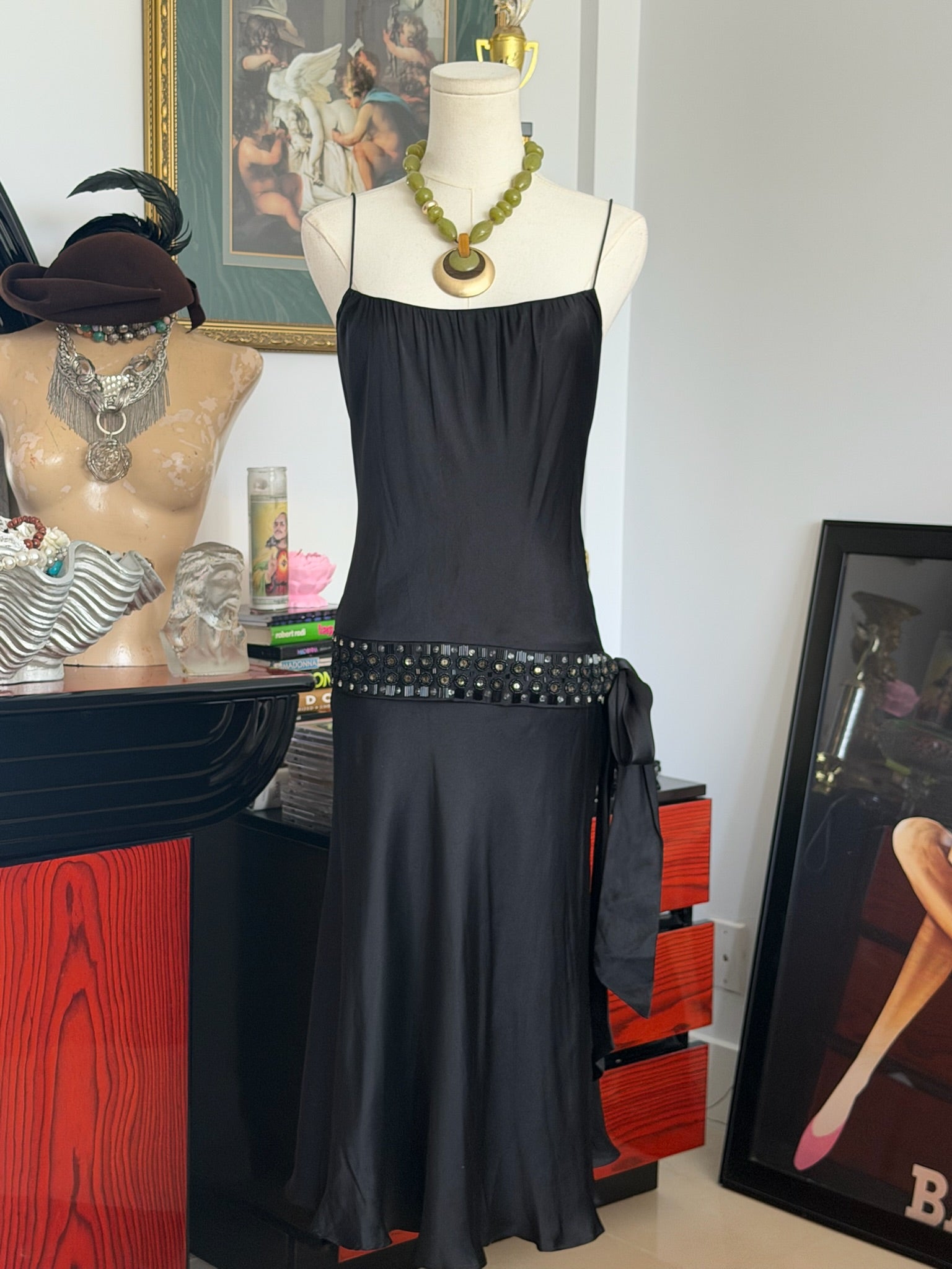 Vintage Anne Klein 100% silk black slip dress 14