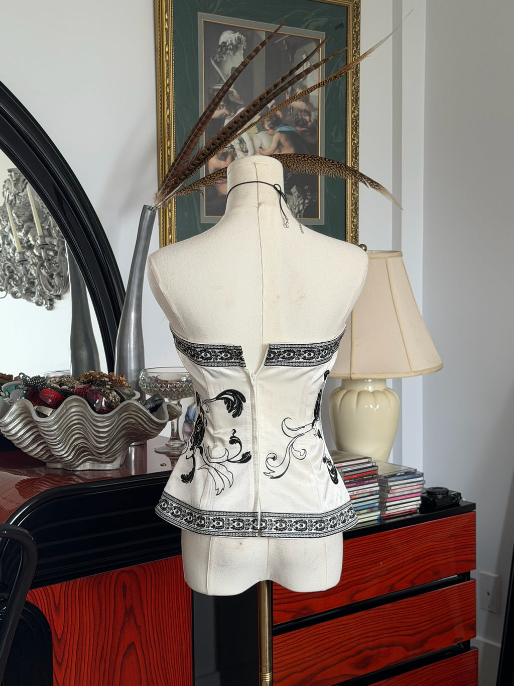 Black & white floral corset top S-M
