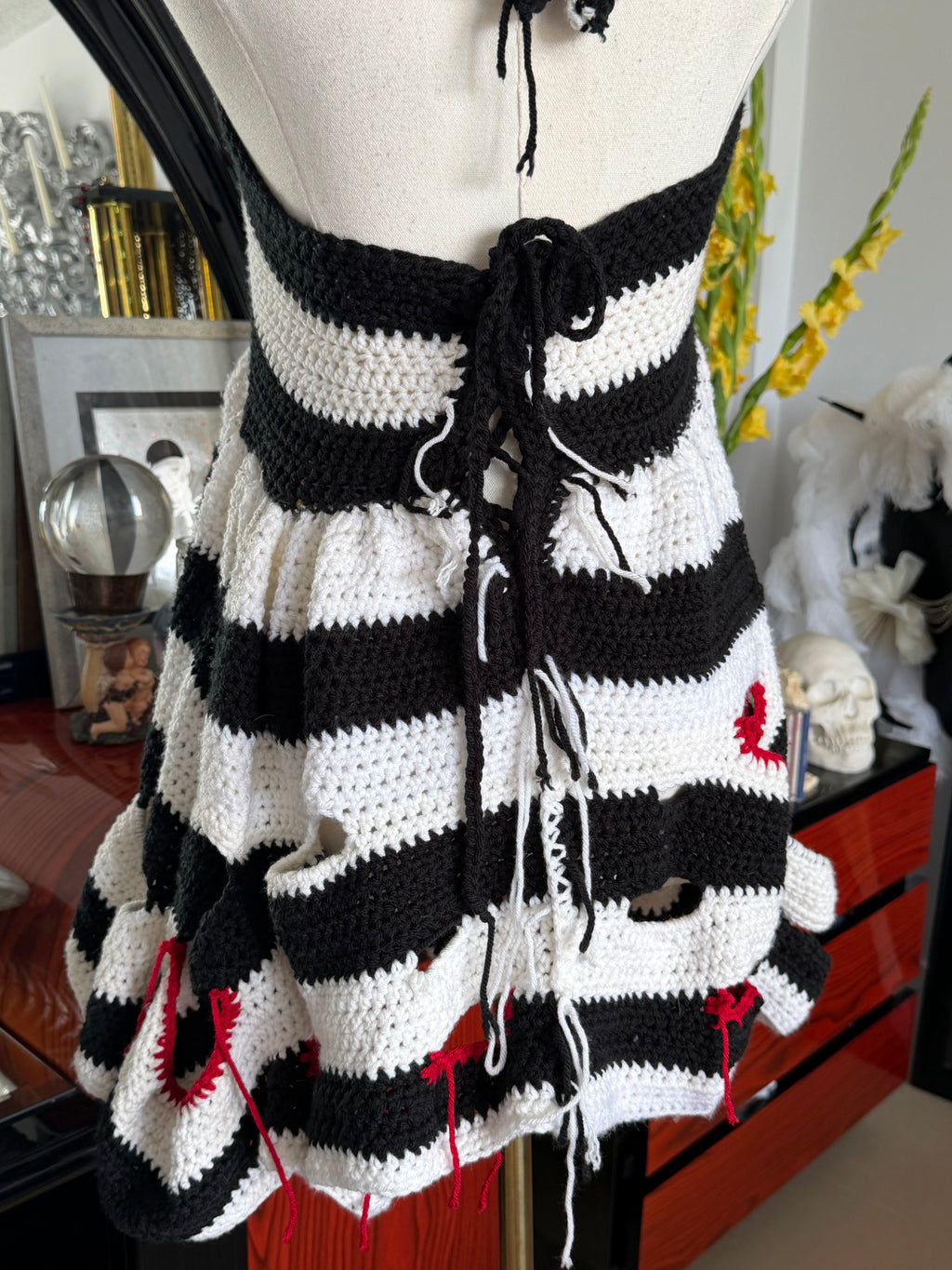 Handmade Avant-Garde Distressed Crochet Halter Top