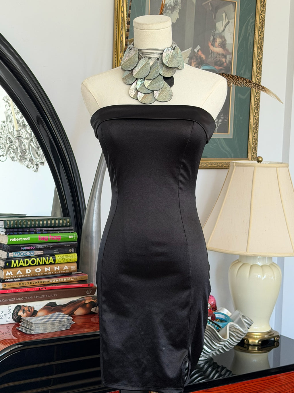Black Satin Strapless Mini Dress