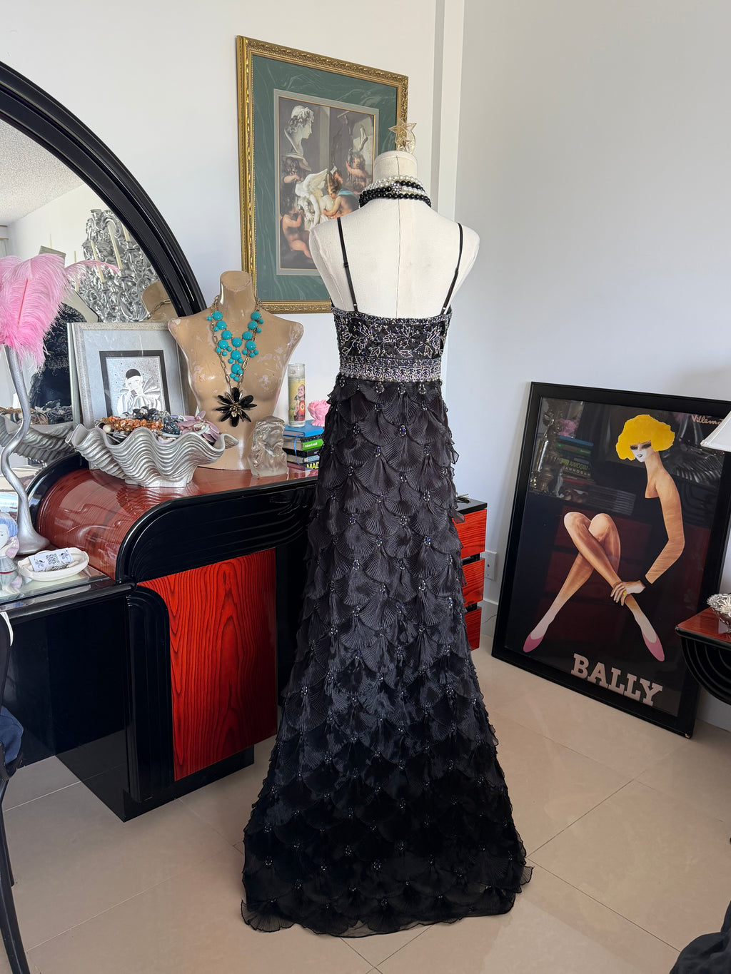 Vintage Sue Wong Black Beaded Evening Gown – Size 2
