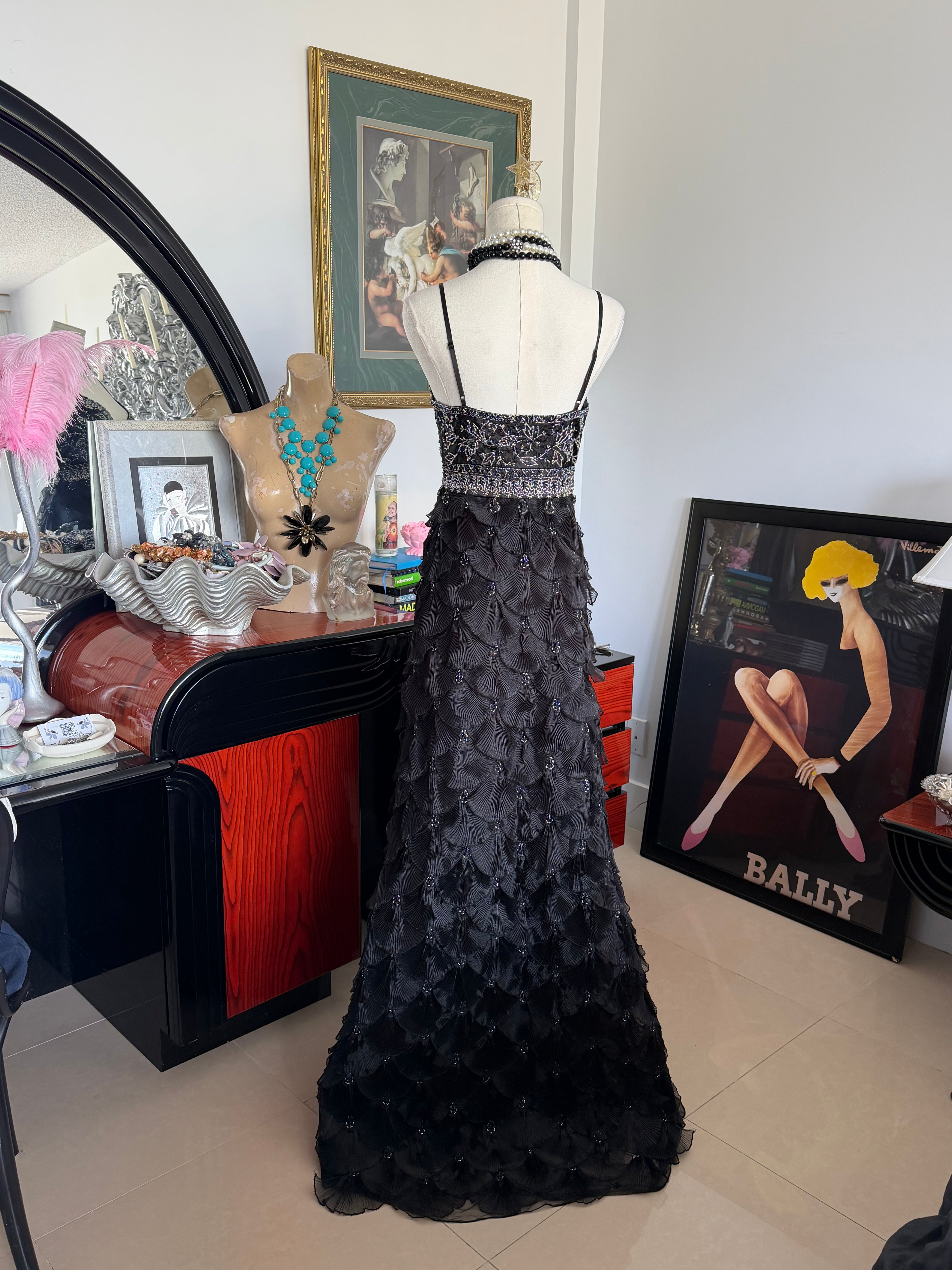 Vintage Sue Wong Black Beaded Evening Gown – Size 2