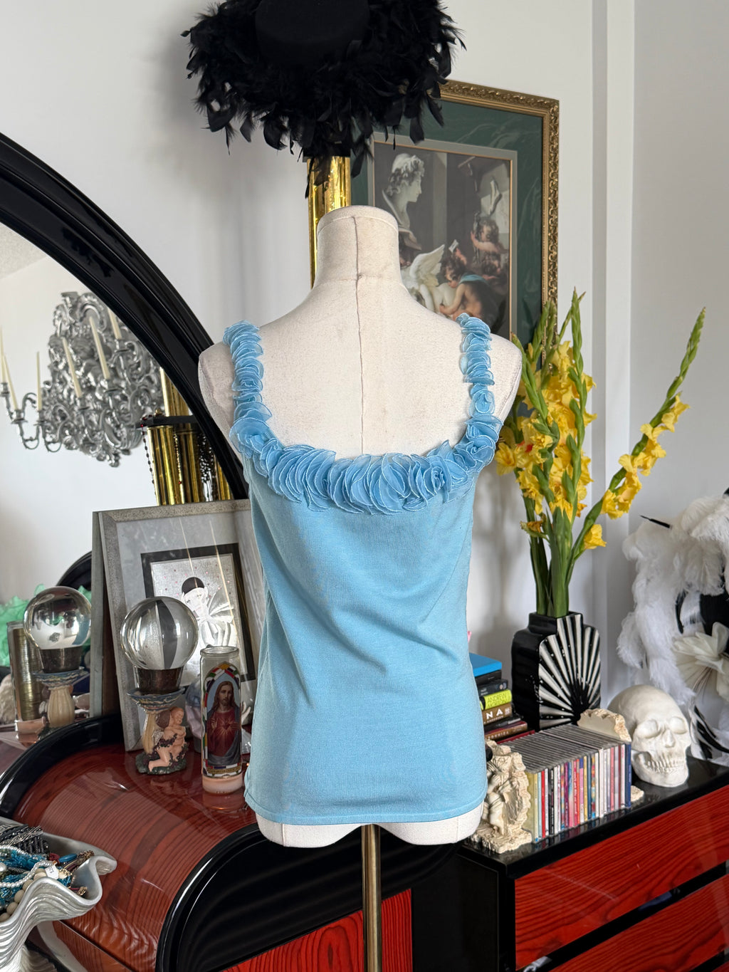 Cache Silk Rosette Trim Knit Tank Top NWT