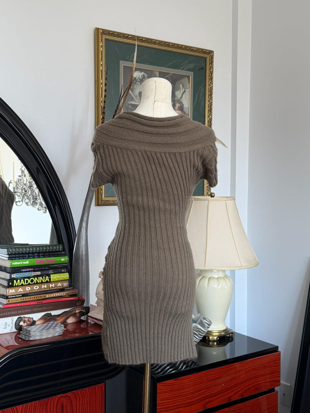 Brown Cable Knit Asymmetrical Sweater Dress