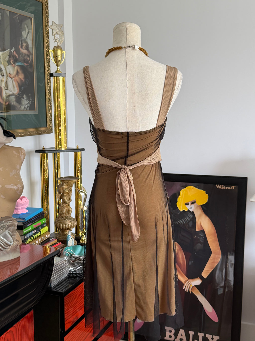 Vintage Papaya Black & Nude Glitter Mesh Fairy Dress S