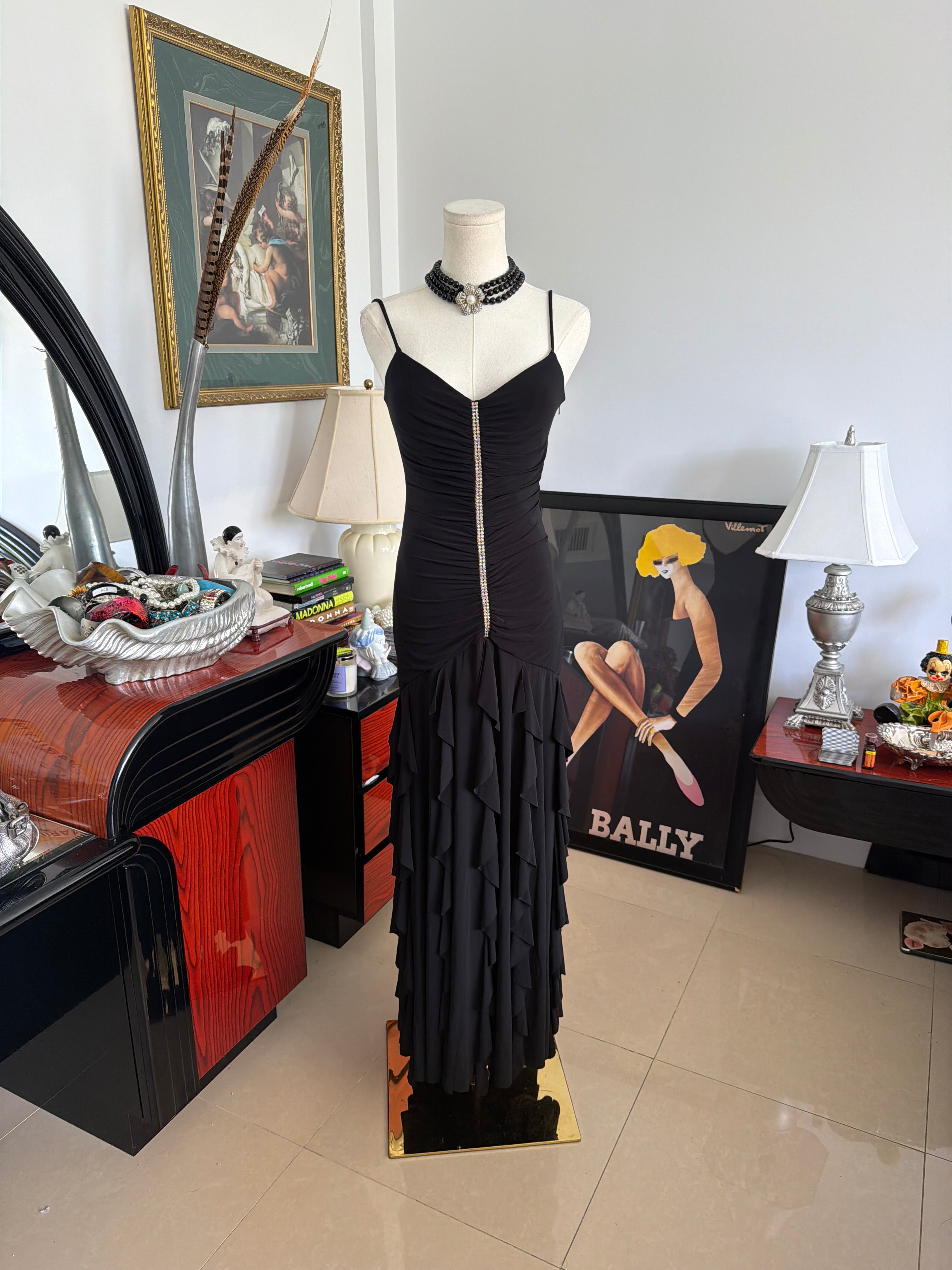 Black Ruched Rhinestone Evening Dress (Scott McClintock)