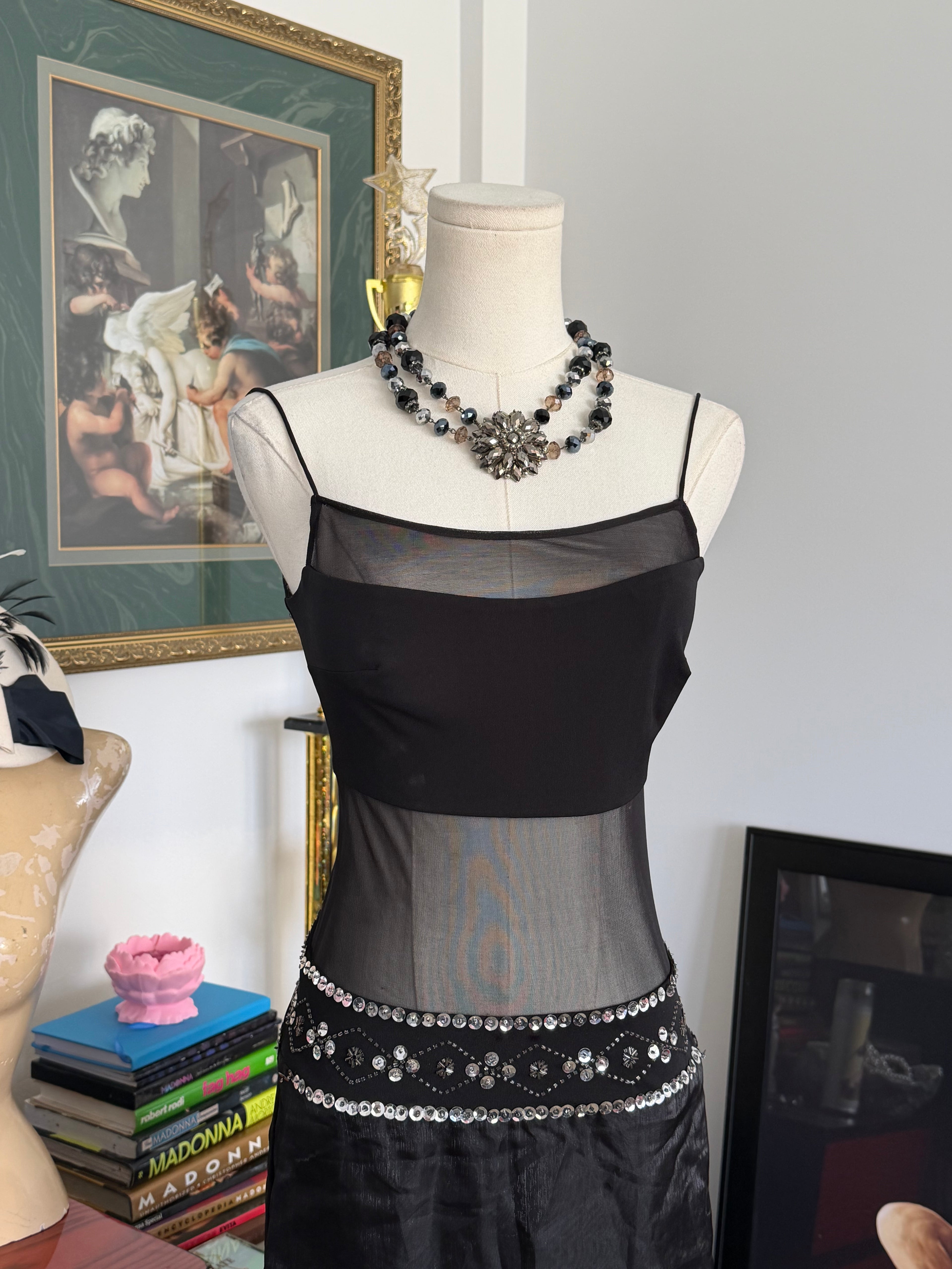 Vintage Frederick’s of Hollywood Sheer Panel Black Gown