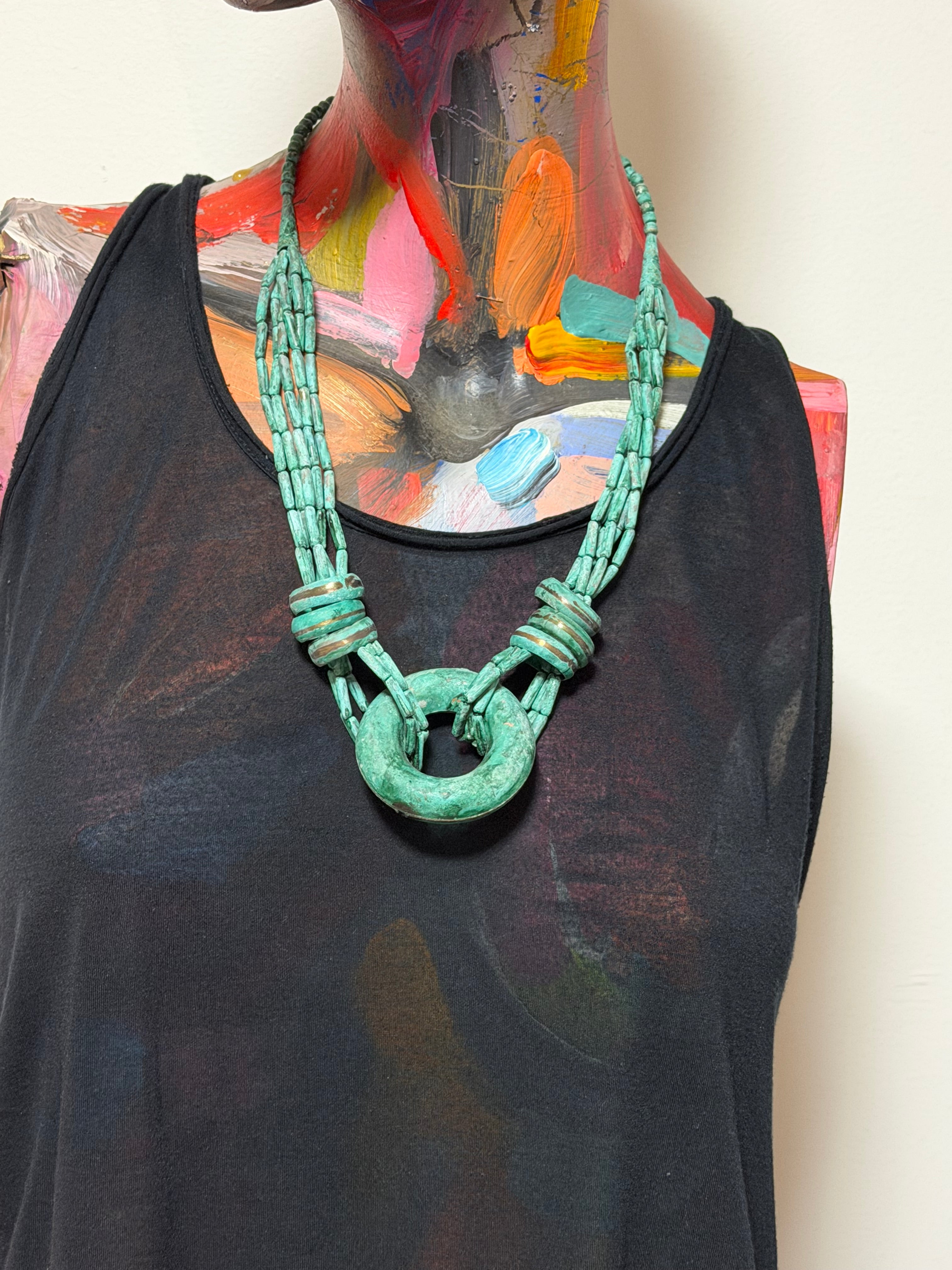 Turquoise Statement Beaded Donut Pendant Necklace