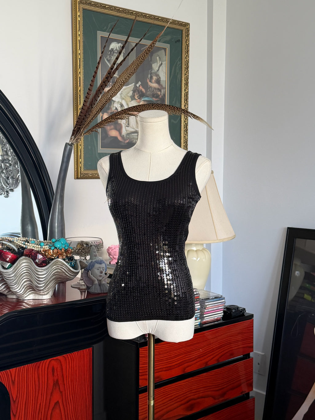Black sequin tank top M