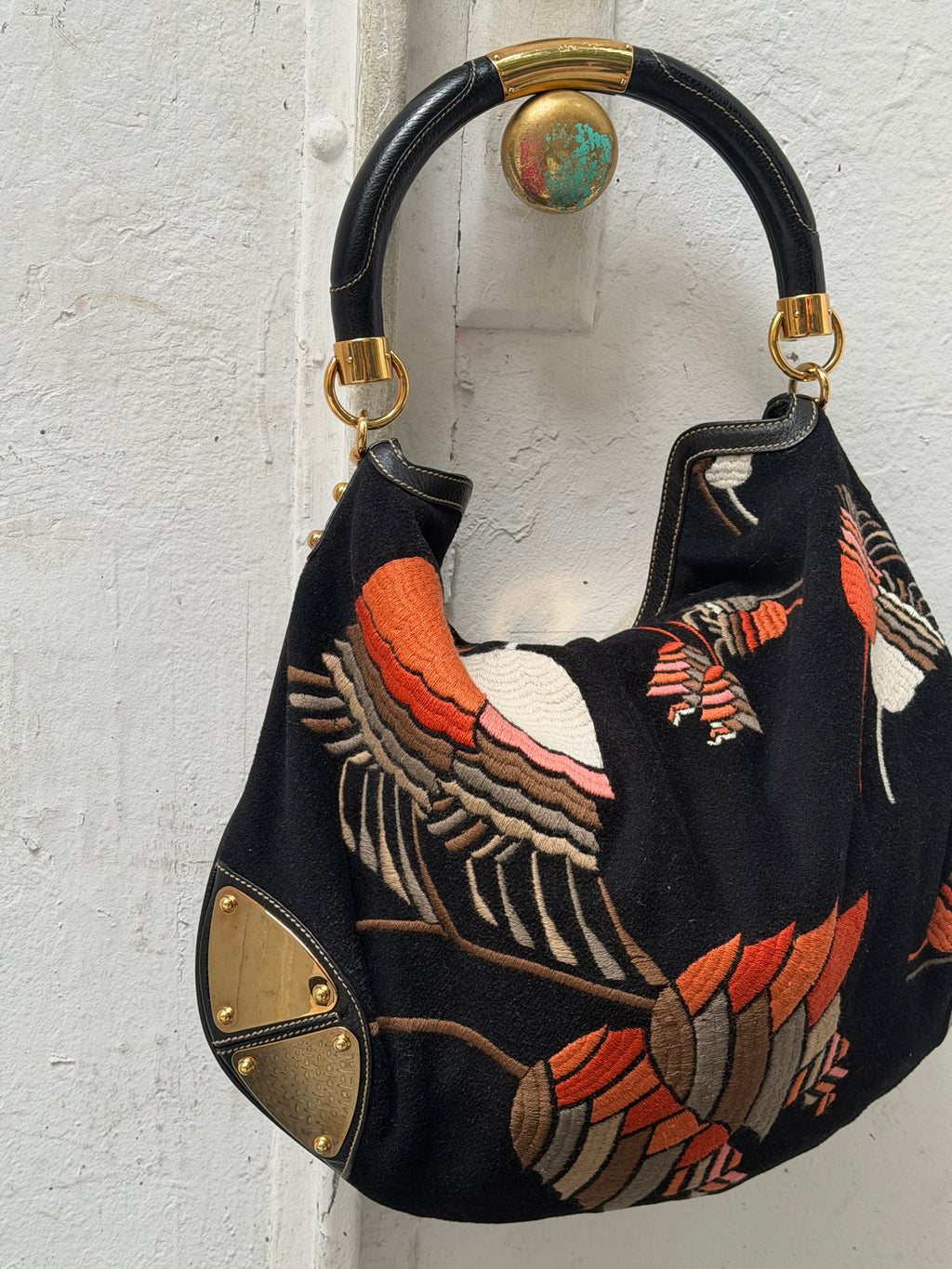 Gucci Fall/Winter Embroidered Velvet Large Indy Hobo Bag