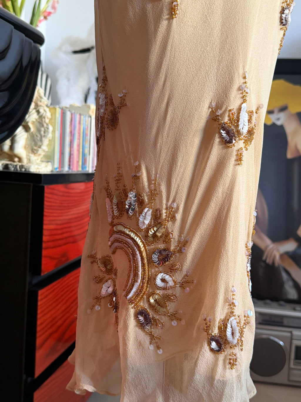 Deadstock Papell Boutique Hand-Beaded Silk Gown