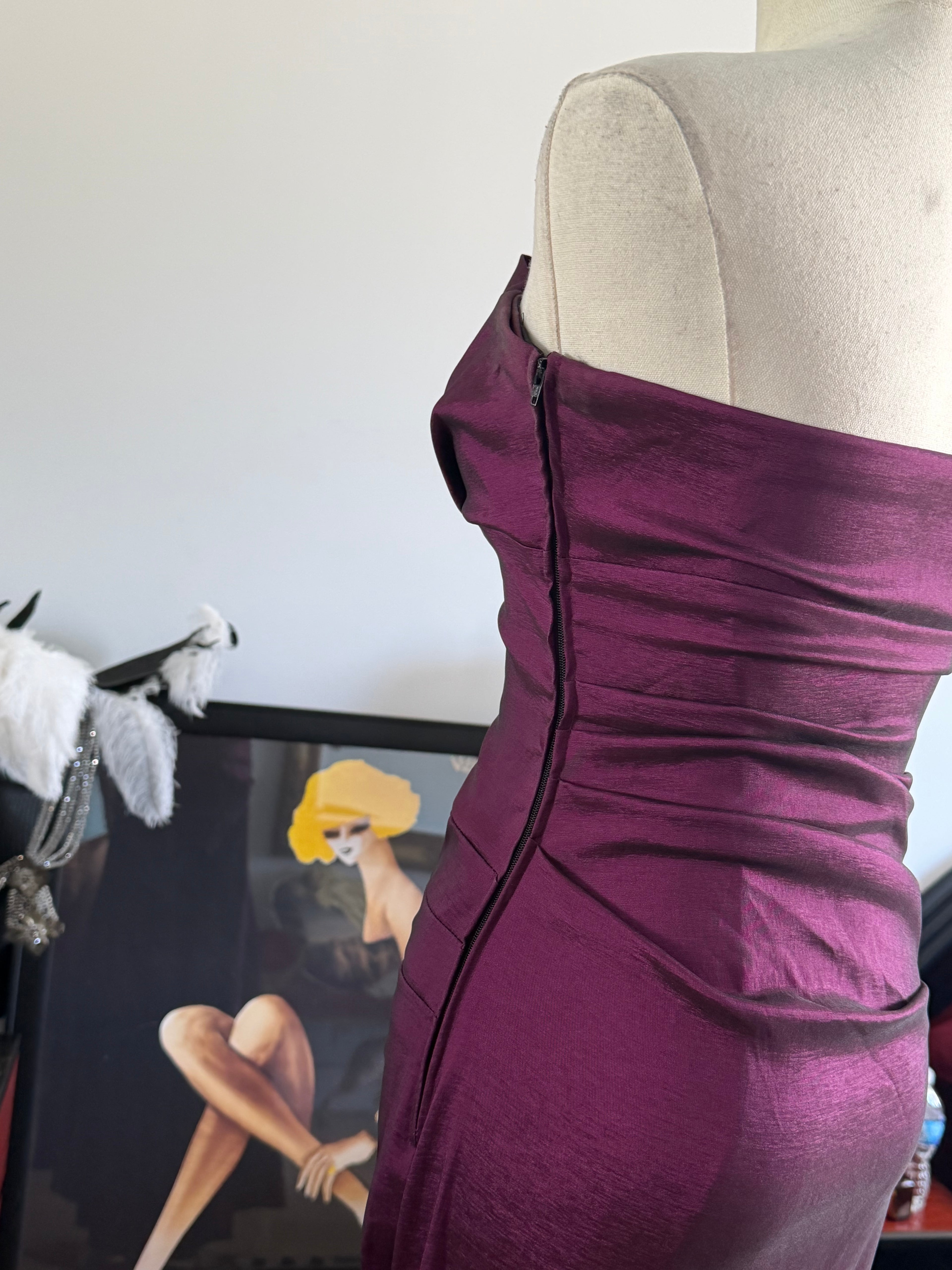 Betsy & Adam Y2K Plum Purple Strapless Mermaid Evening Gown