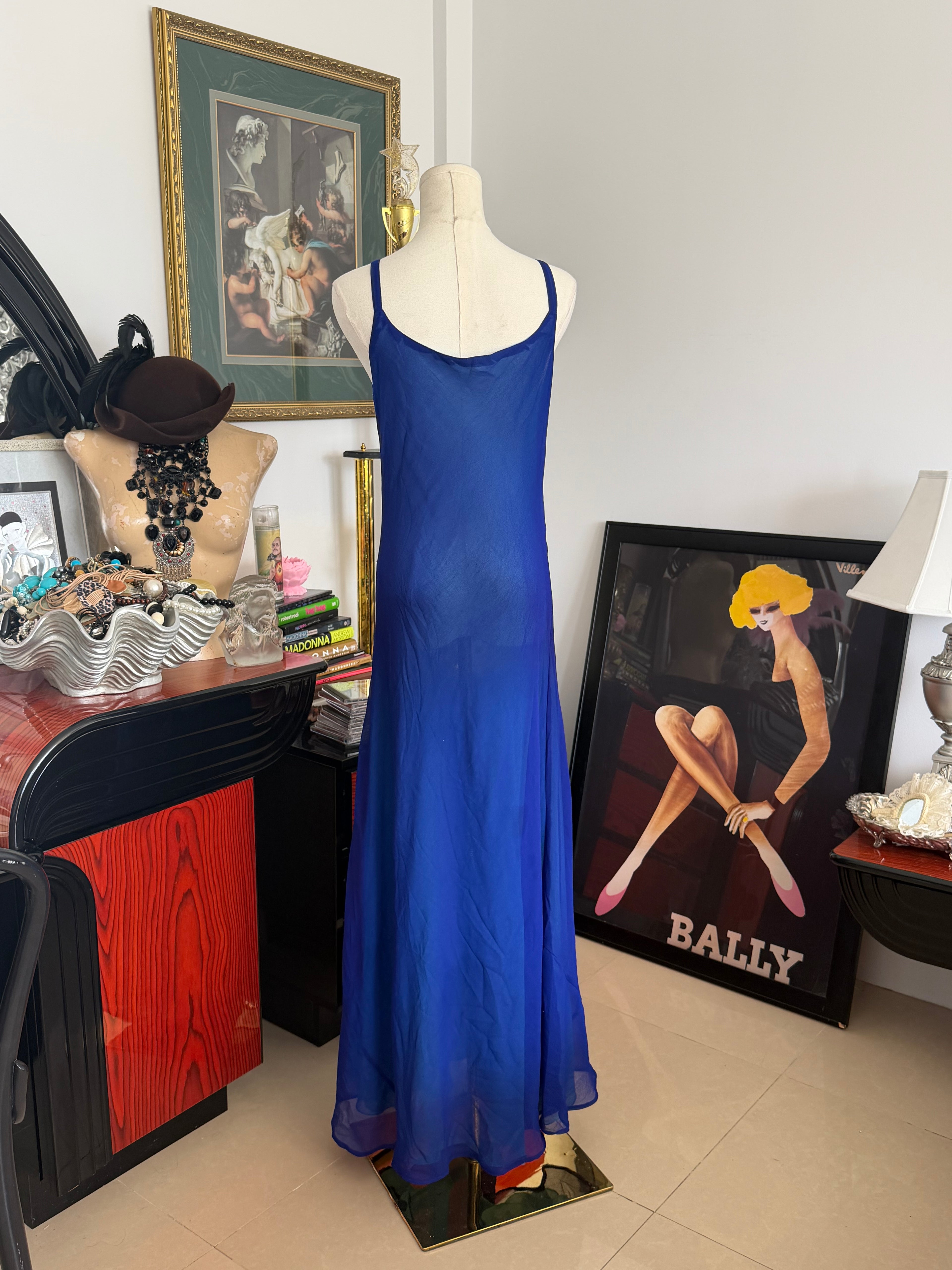 Reversible Sheer Blue Slip Maxi Dress- S-M